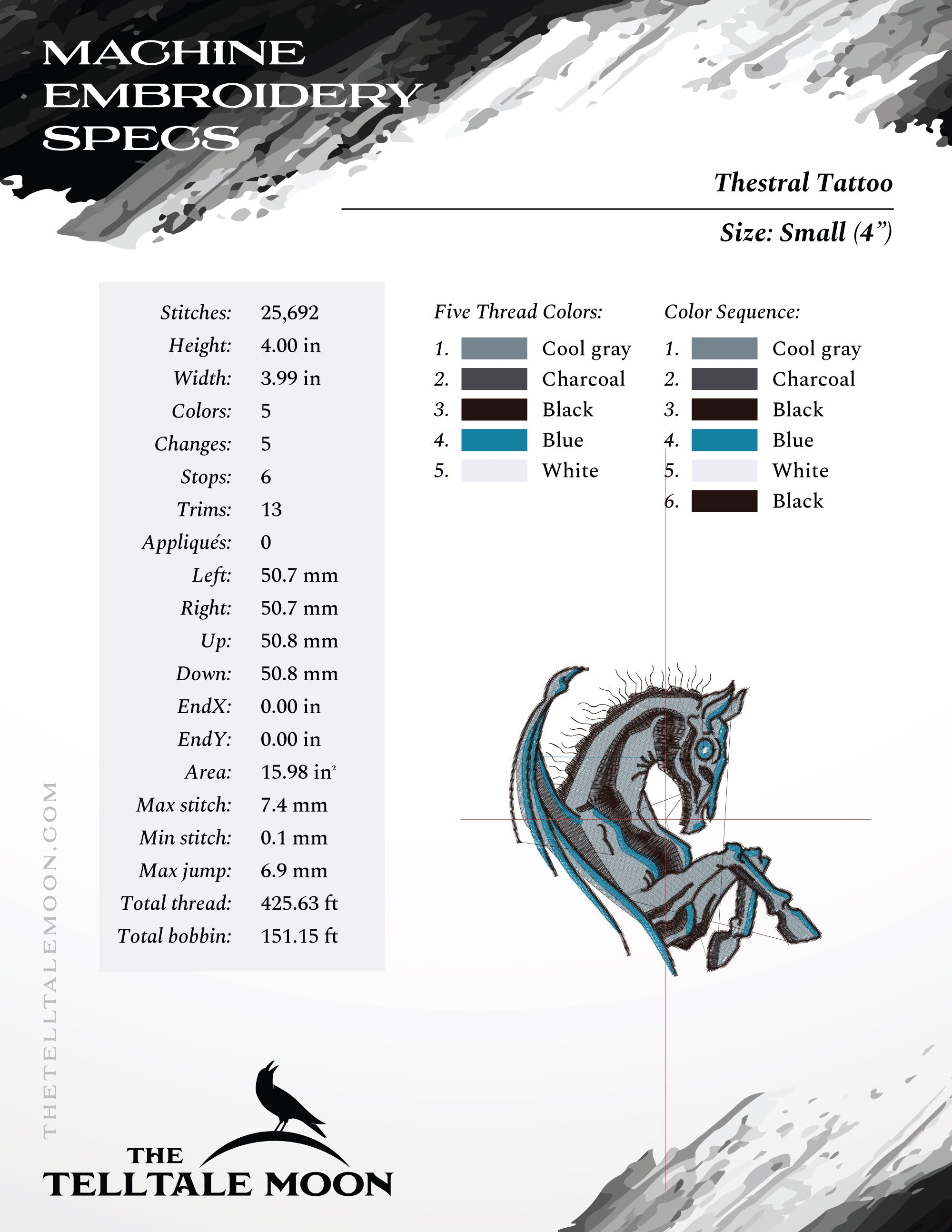 Embroidery Files: Magical Skeletal Horse in Three Sizes (4, 5, 6 Inches)
