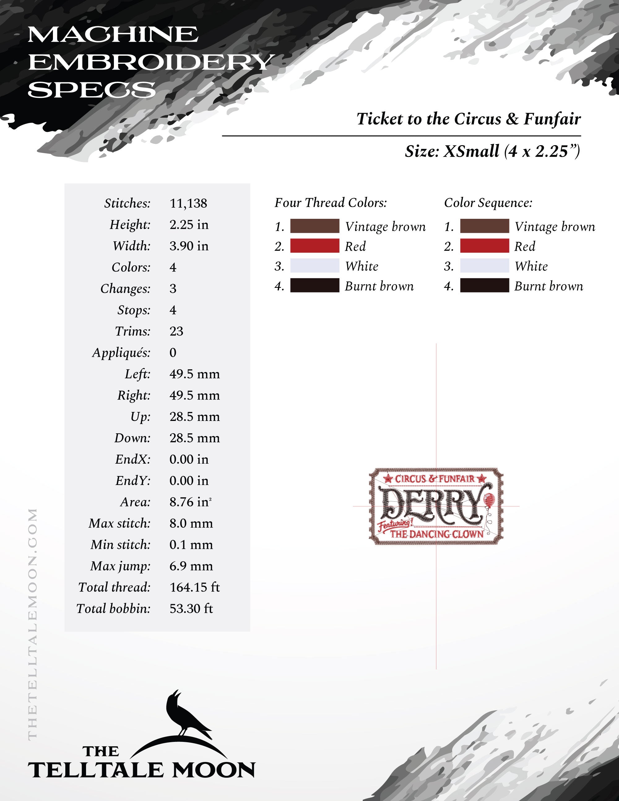 Embroidery: "Circus & Funfair" Horror Themed Ticket Set - 4, 6, 7, 10, and 12 Inches