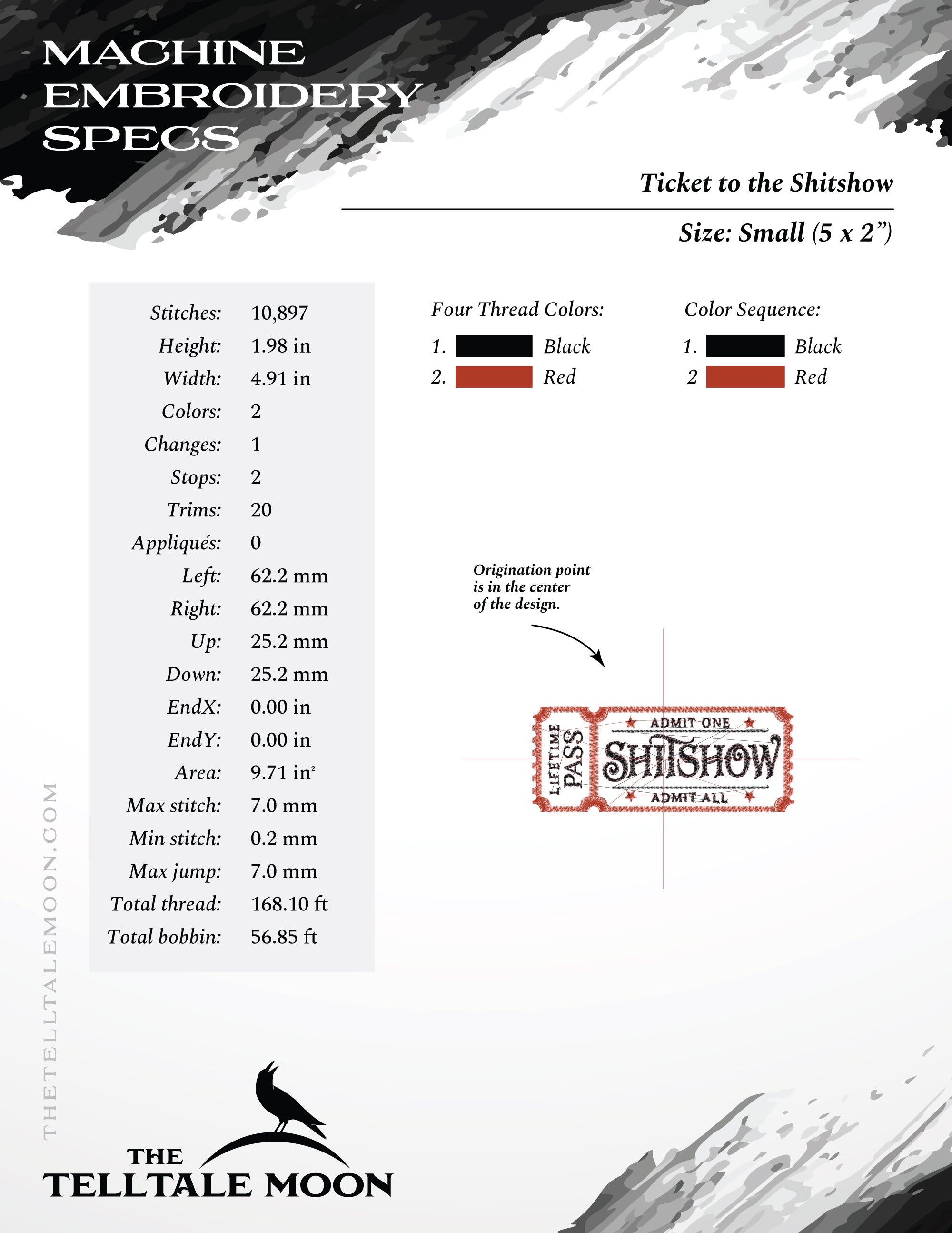 Embroidery: "Ticket to the Shitshow" Vaudeville-style Pass - 5, 6, 7, 8, and 9 Inches