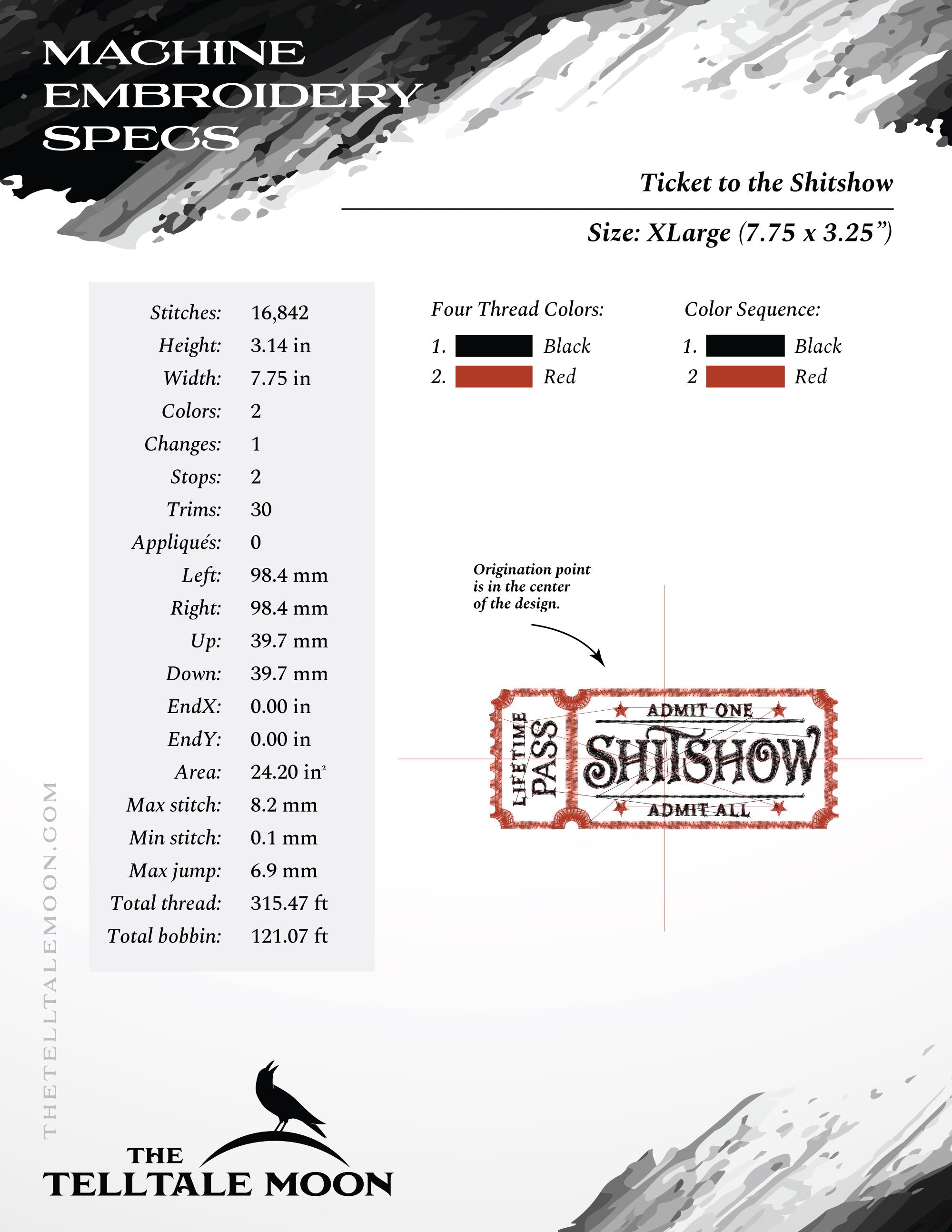 Embroidery: "Ticket to the Shitshow" Vaudeville-style Pass - 5, 6, 7, 8, and 9 Inches