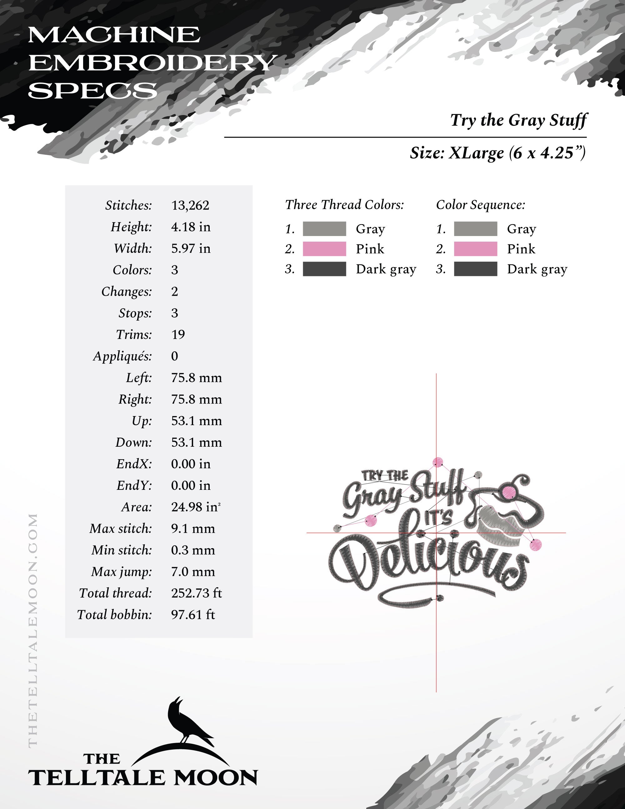 Embroidery: "Try the Gray Stuff" Humor Inspired by Beauty & Beast - 3.5, 4, 5, and 6 Inches Wide