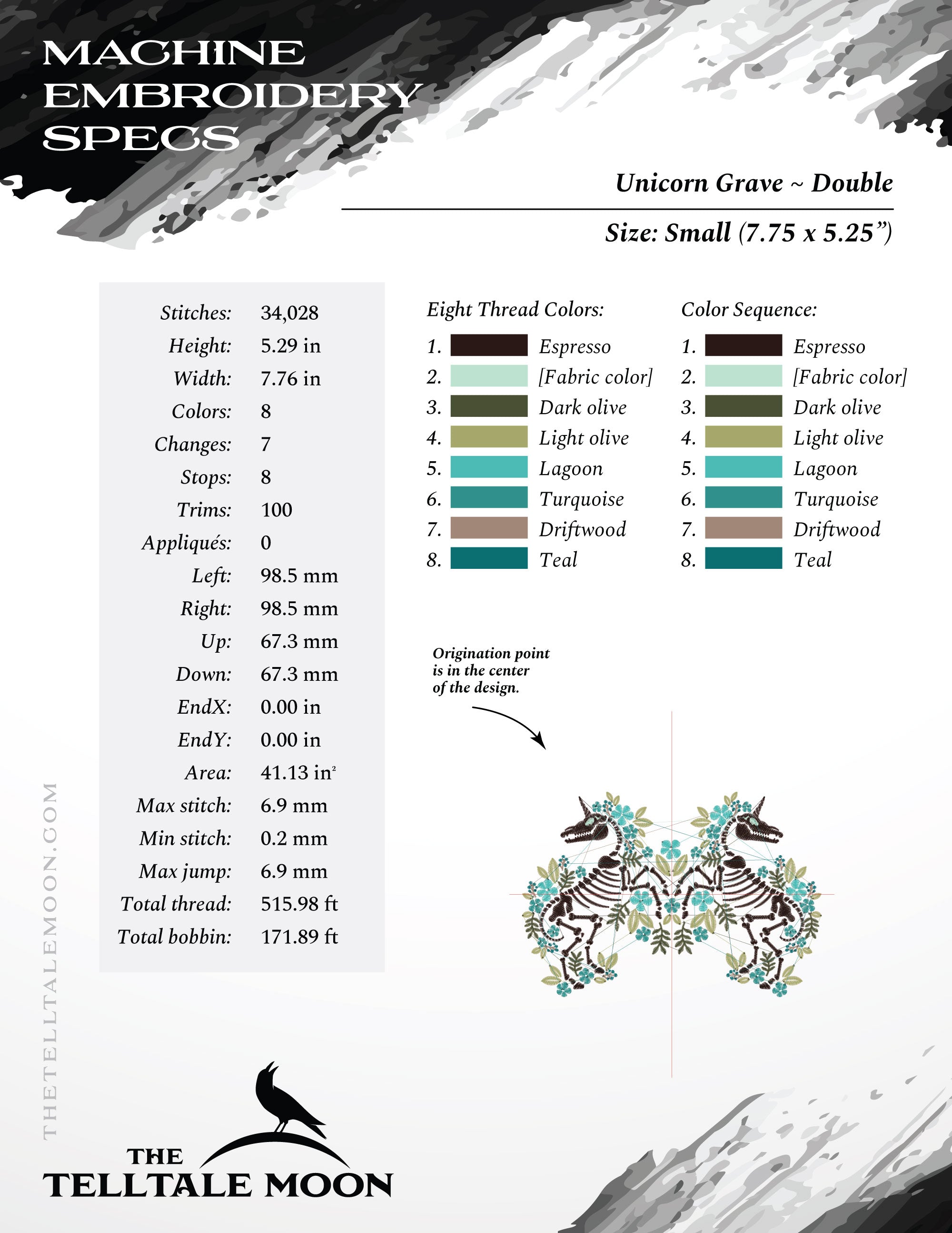 Embroidery: Set of Gothic-style "Unicorn Grave" Folk Damask Designs - Three Styles