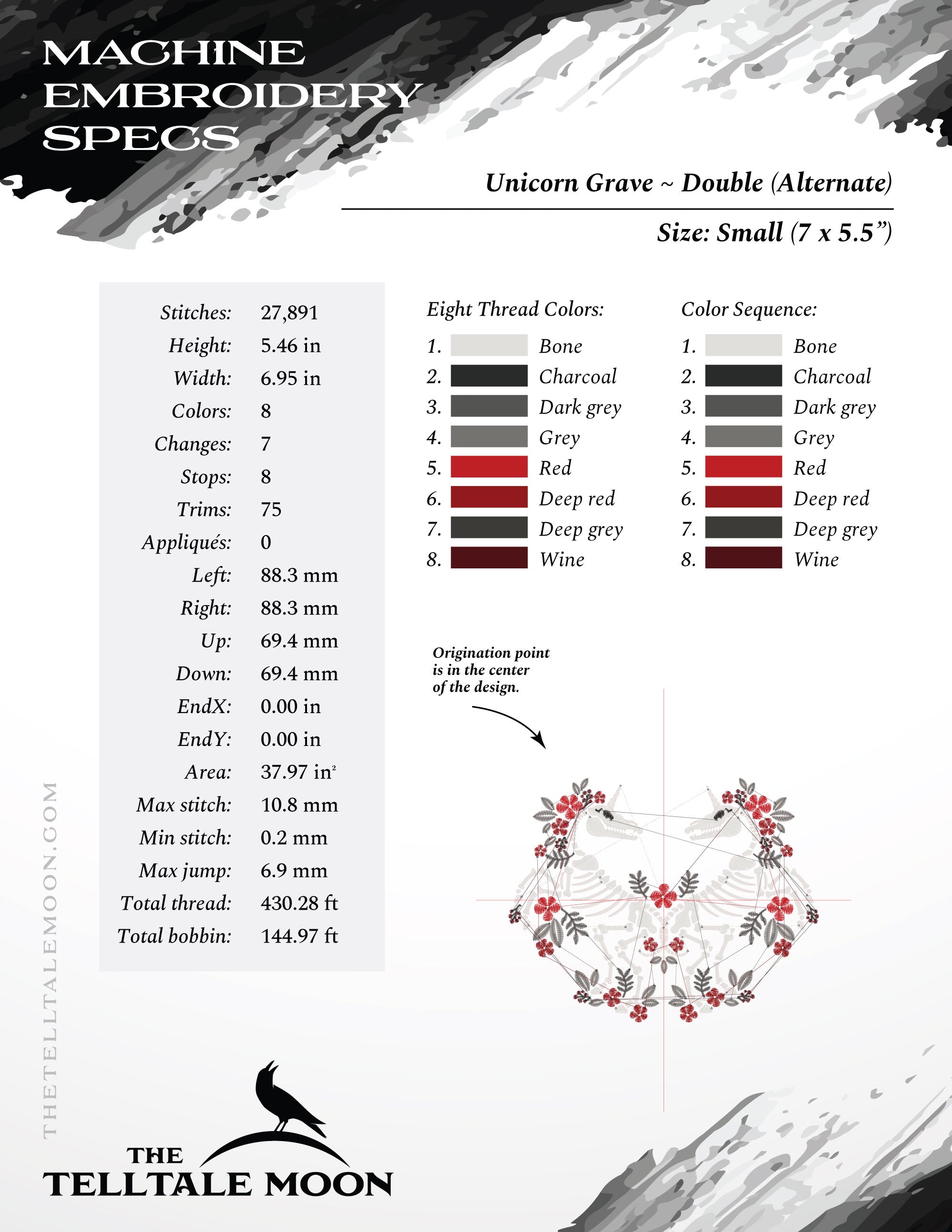 Embroidery: Set of Gothic-style "Unicorn Grave" Folk Damask Designs - Three Styles