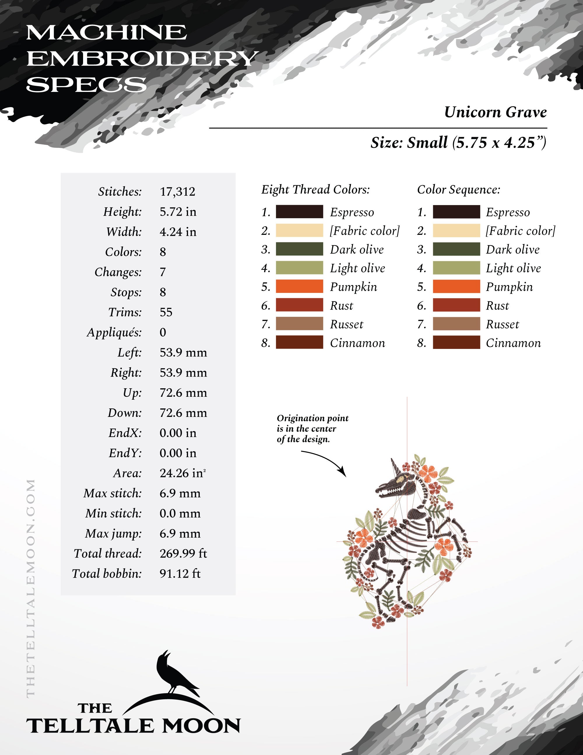 Embroidery: Set of Gothic-style "Unicorn Grave" Folk Damask Designs - Three Styles