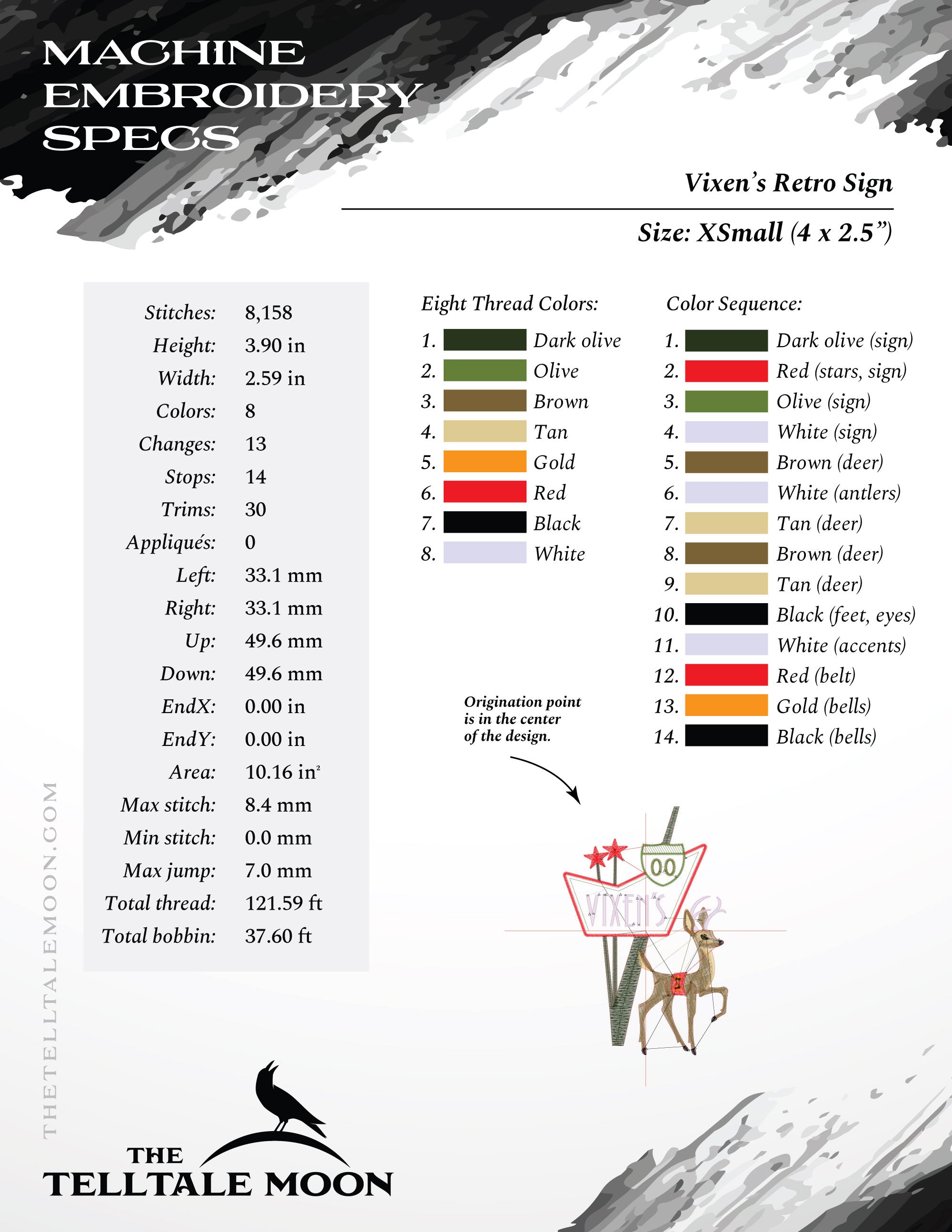 Embroidery: "Vixen's" Midcentury Retro Sign - Eight Sizes Between 4 and 12 Inches Tall