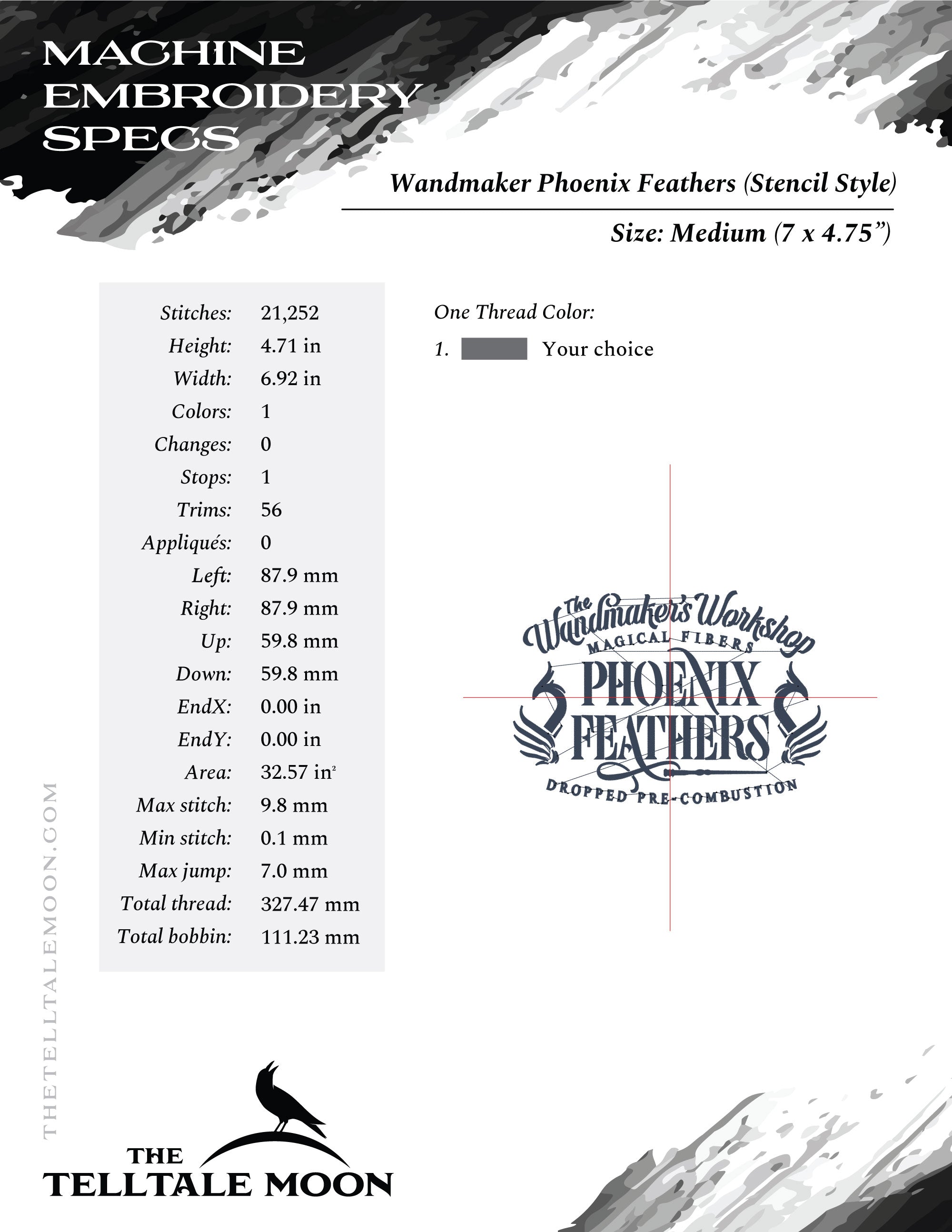 Embroidery: "Wandmaker's Feathers" Stencil-look Design - Four Sizes - One Thread Color