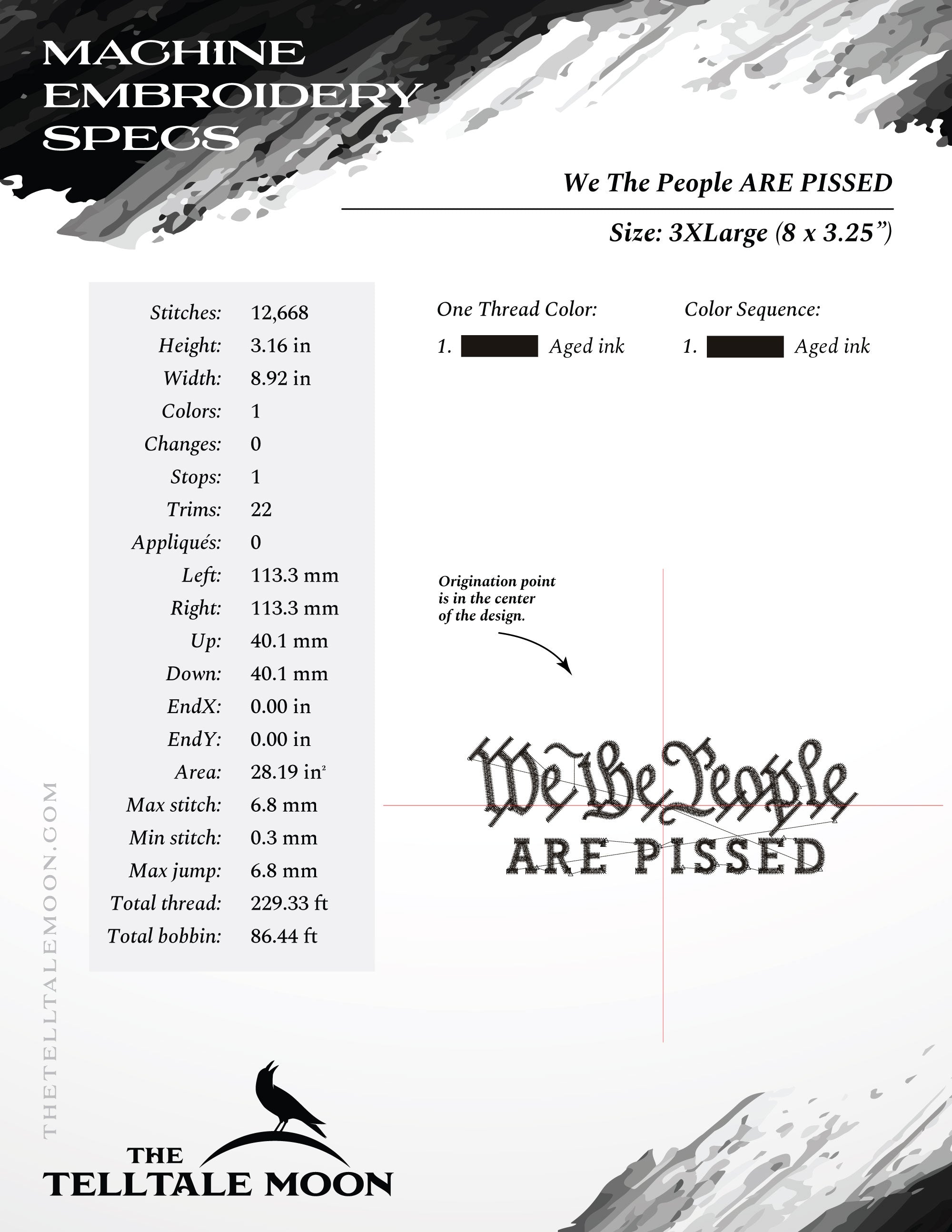 Embroidery: "We The People Are Pissed" - Nine Sizes - Fits Hoops 4x4 to 12x12