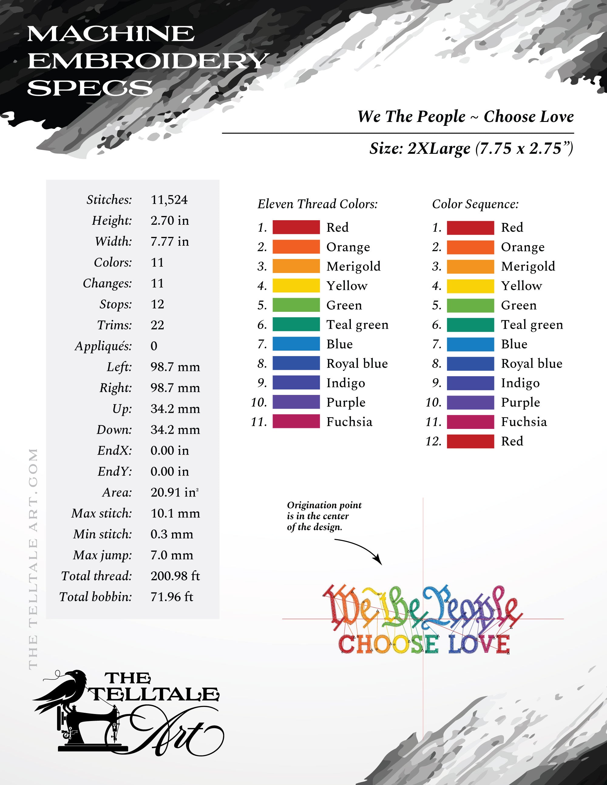 Pride Embroidery Set – We the People Choose Love - Nine Sizes 4 to 18 Inches