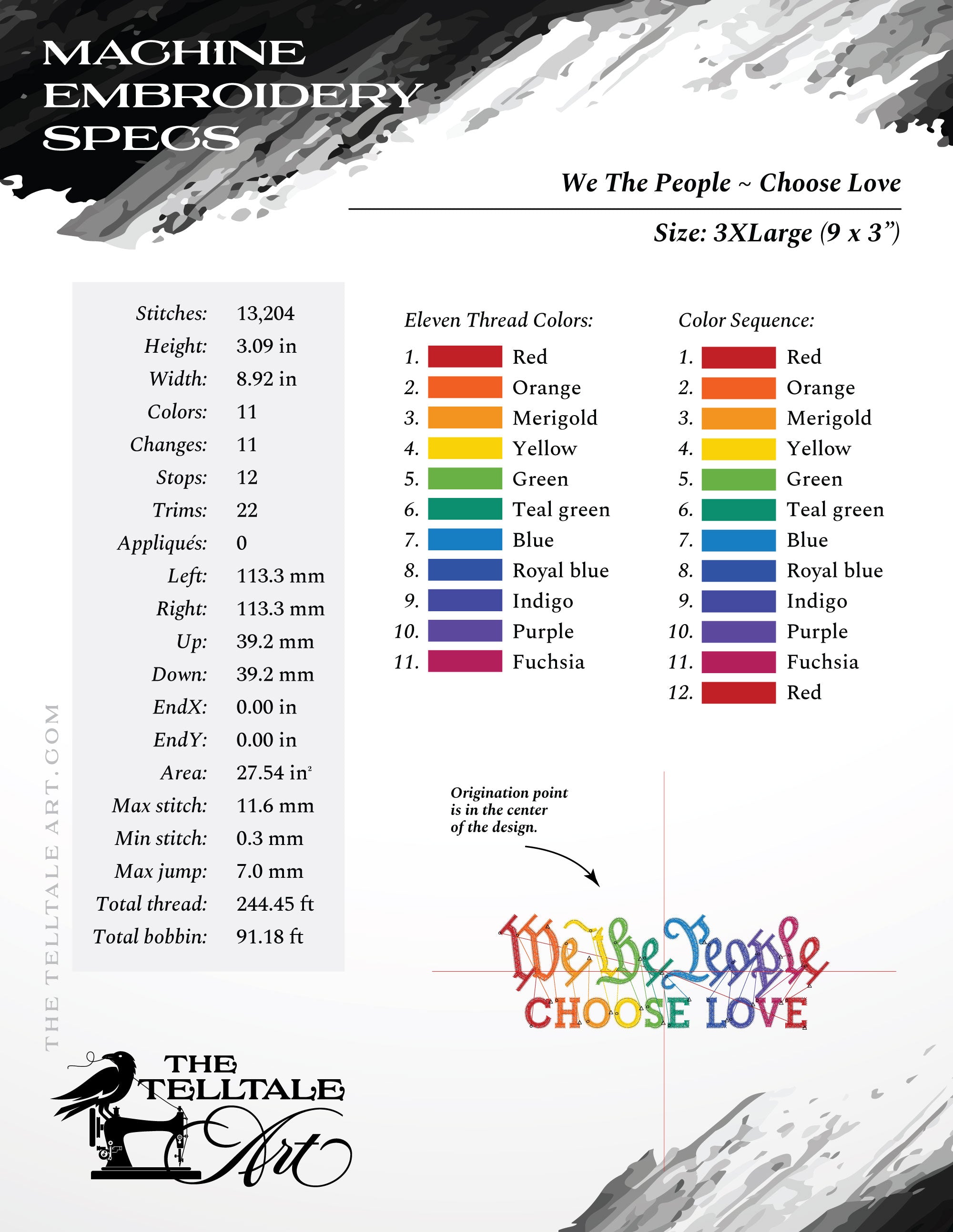 Pride Embroidery Set – We the People Choose Love - Nine Sizes 4 to 18 Inches