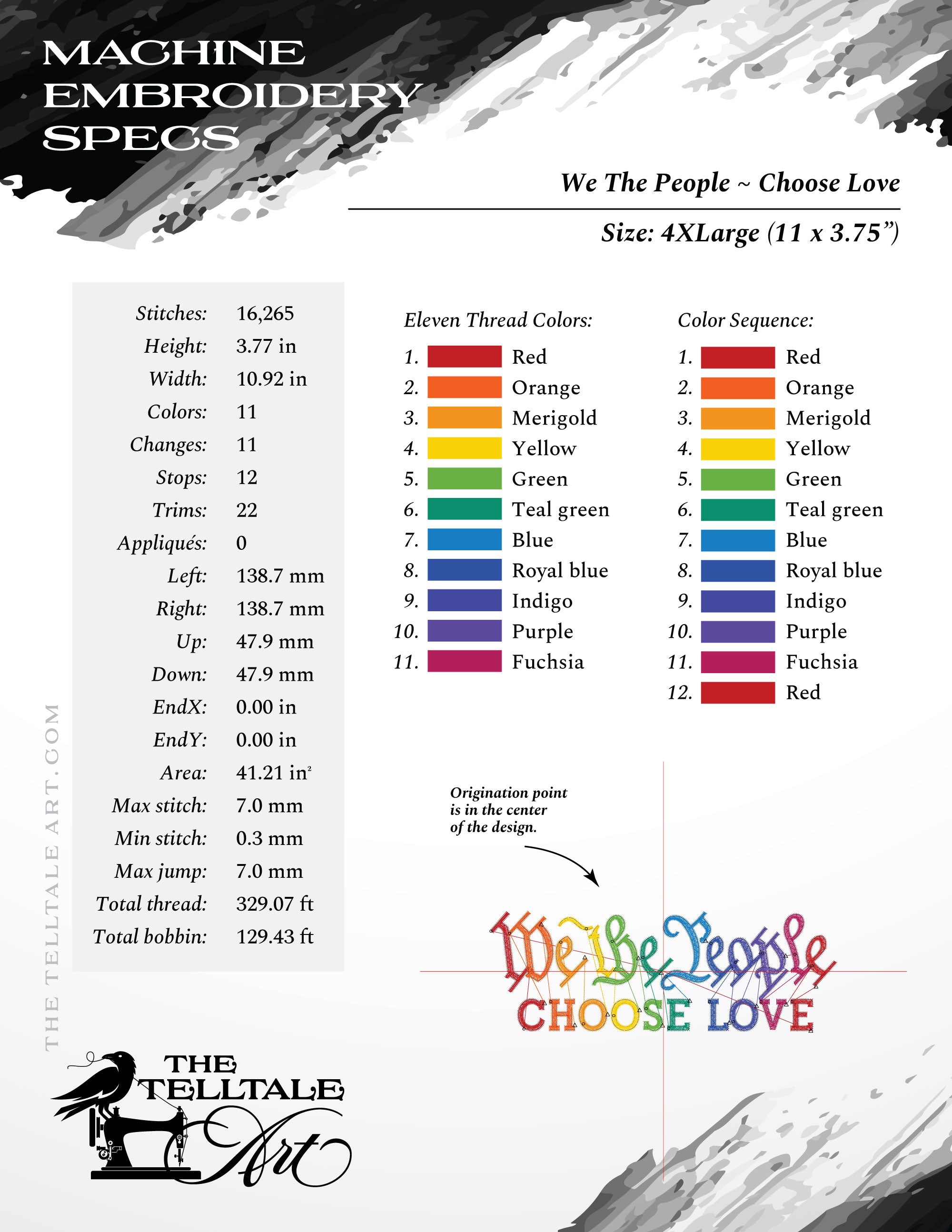 Pride Embroidery Set – We the People Choose Love - Nine Sizes 4 to 18 Inches