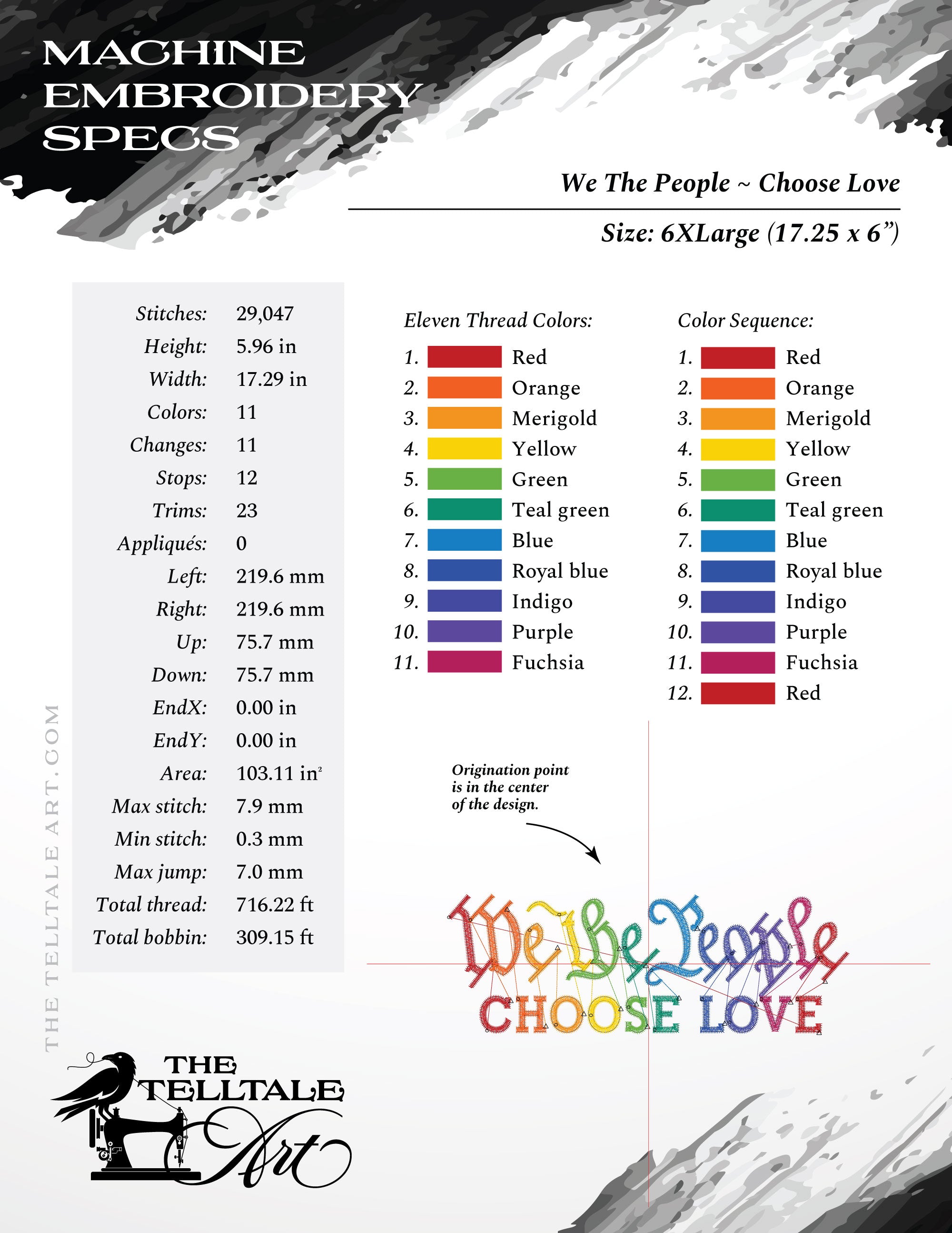 Pride Embroidery Set – We the People Choose Love - Nine Sizes 4 to 18 Inches