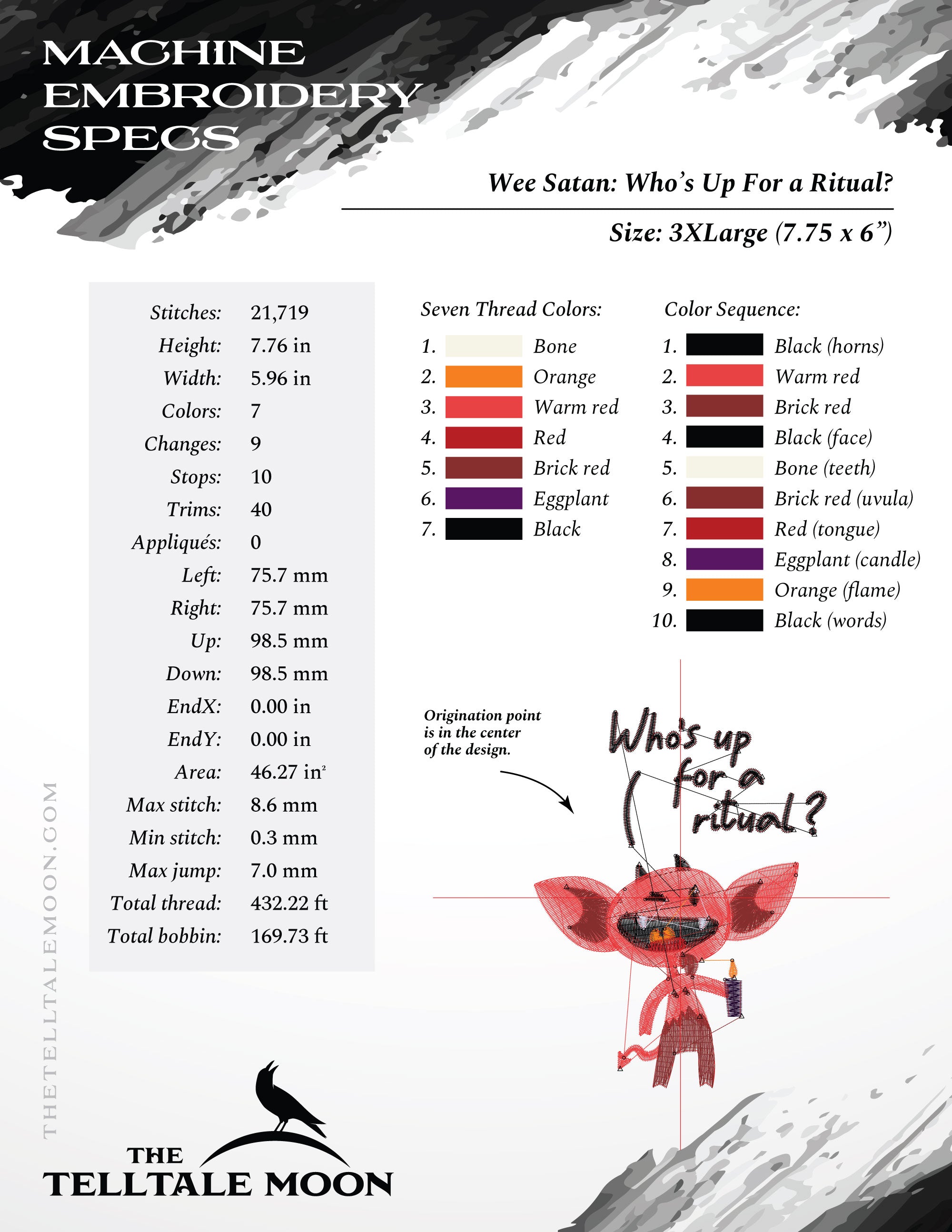 Embroidery: "Who's Up for a Ritual?" Funny Little Satan - 4, 5, 6, 7, and 8 Inches