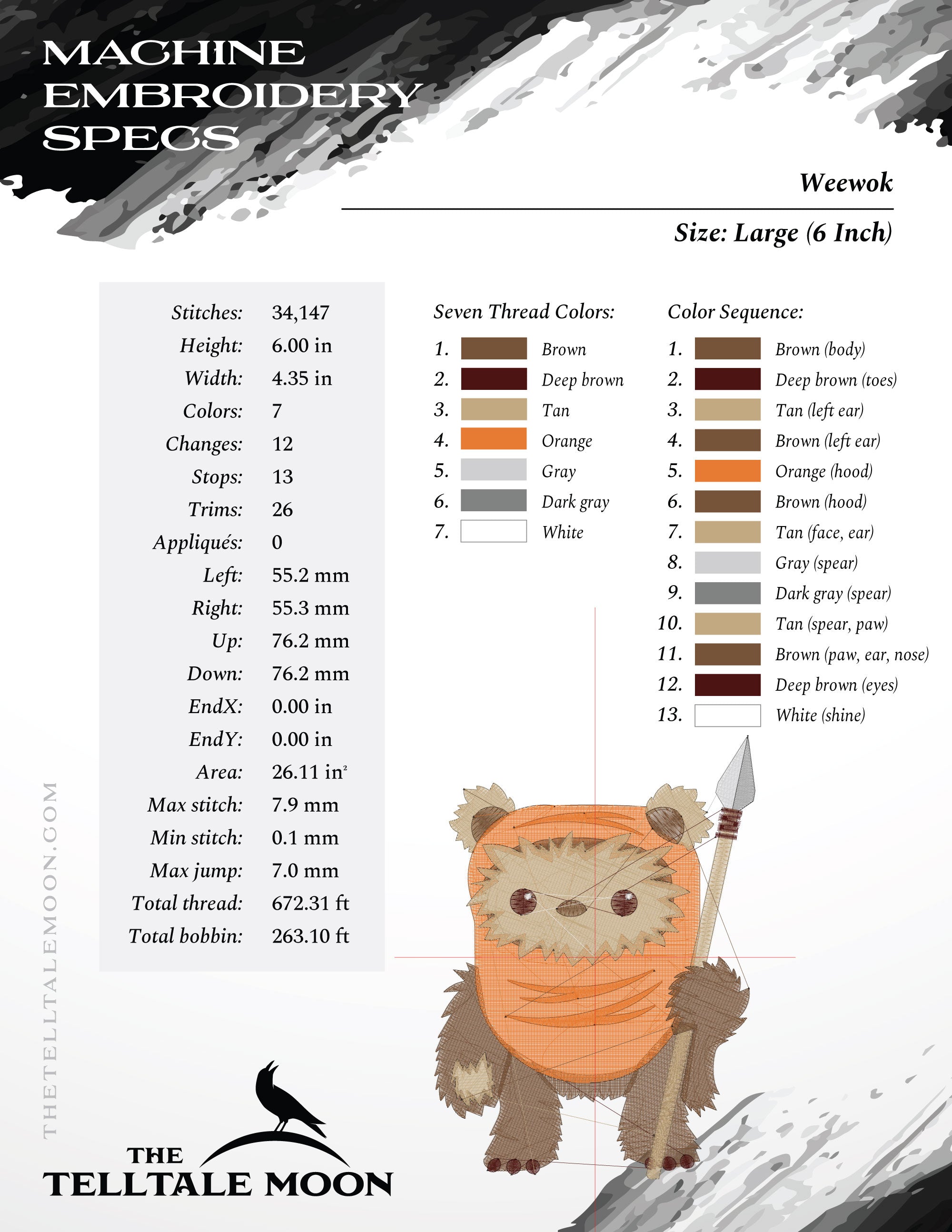 Embroidery: "Weewok" Space Hunter  - 4, 5, and 6 Inches - Seven Thread Colors