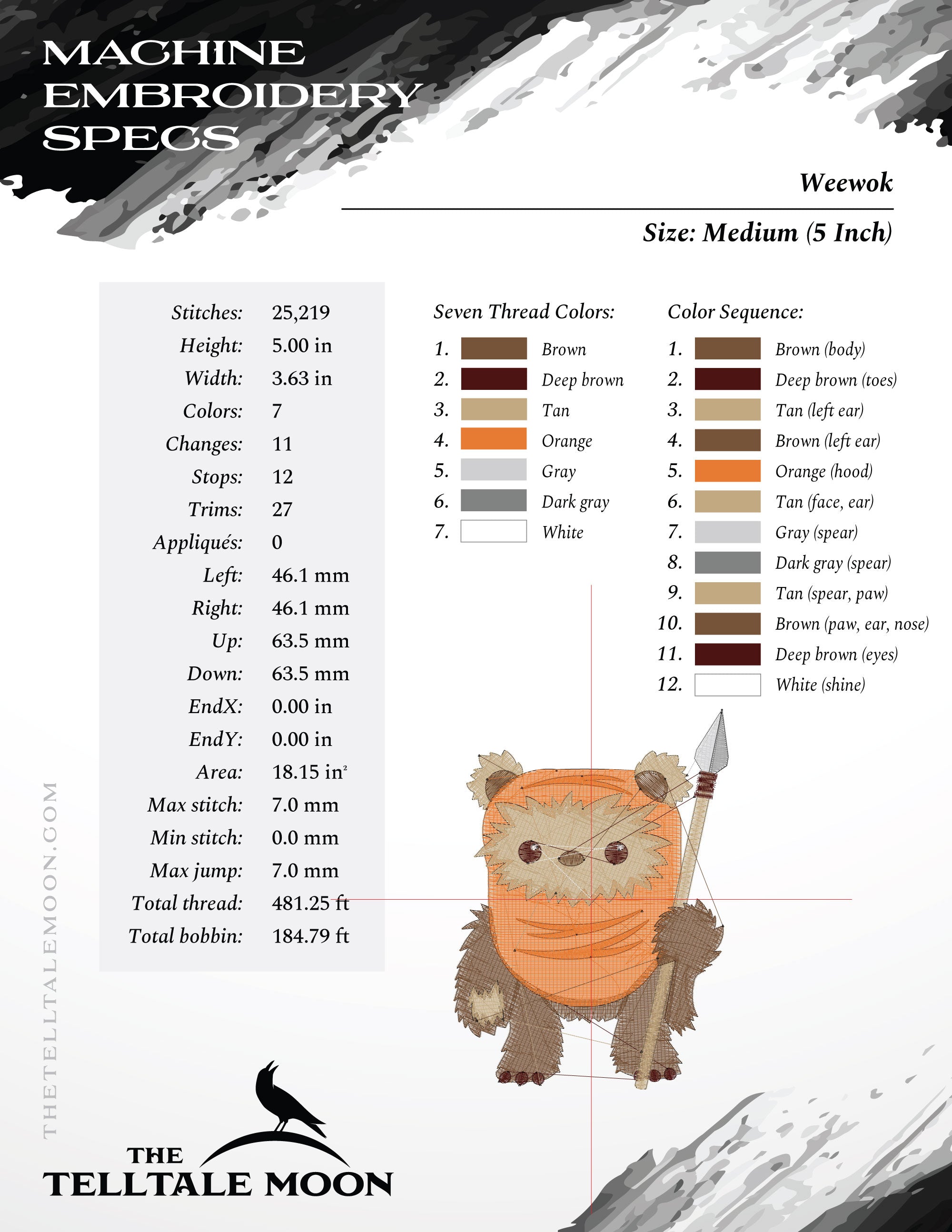 Embroidery: "Weewok" Space Hunter  - 4, 5, and 6 Inches - Seven Thread Colors