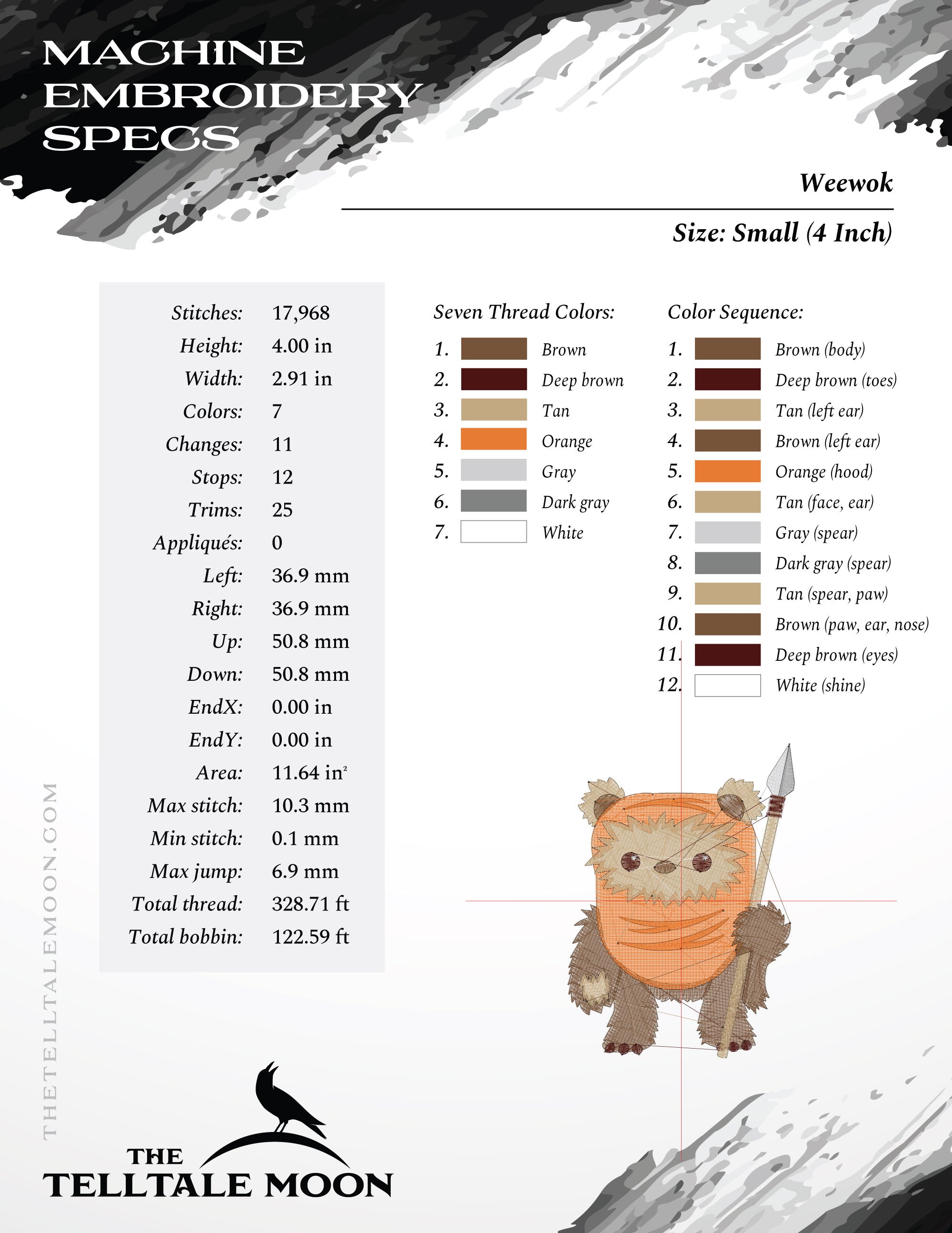 Embroidery: "Weewok" Space Hunter  - 4, 5, and 6 Inches - Seven Thread Colors