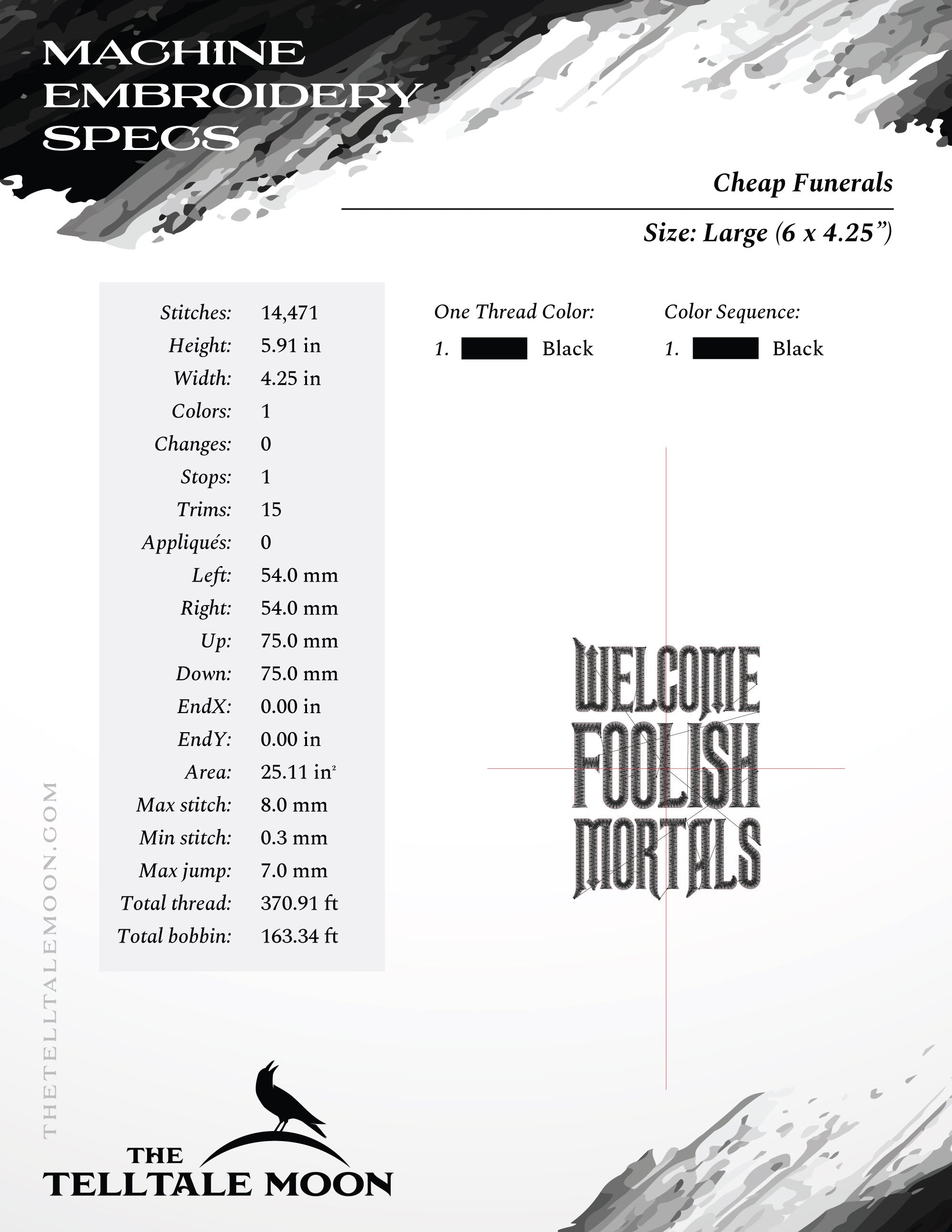 Embroidery: Gothic "Welcome Foolish Mortals" Inspired by Haunted Mansion - Three Sizes