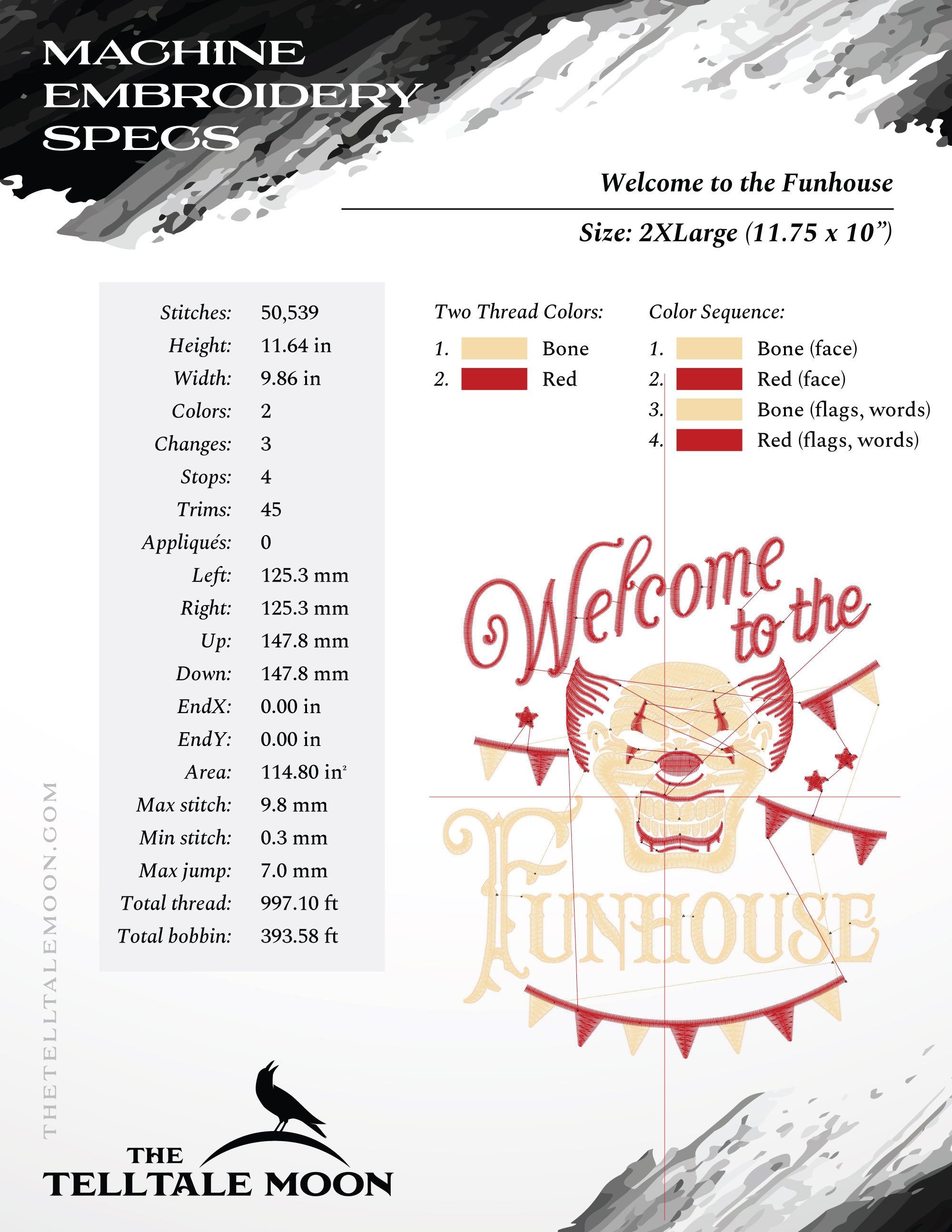 Embroidery: "Welcome to the Funhouse" Horror Carnival Theme - 6, 7, 8, 10, and 12 Inches Tall