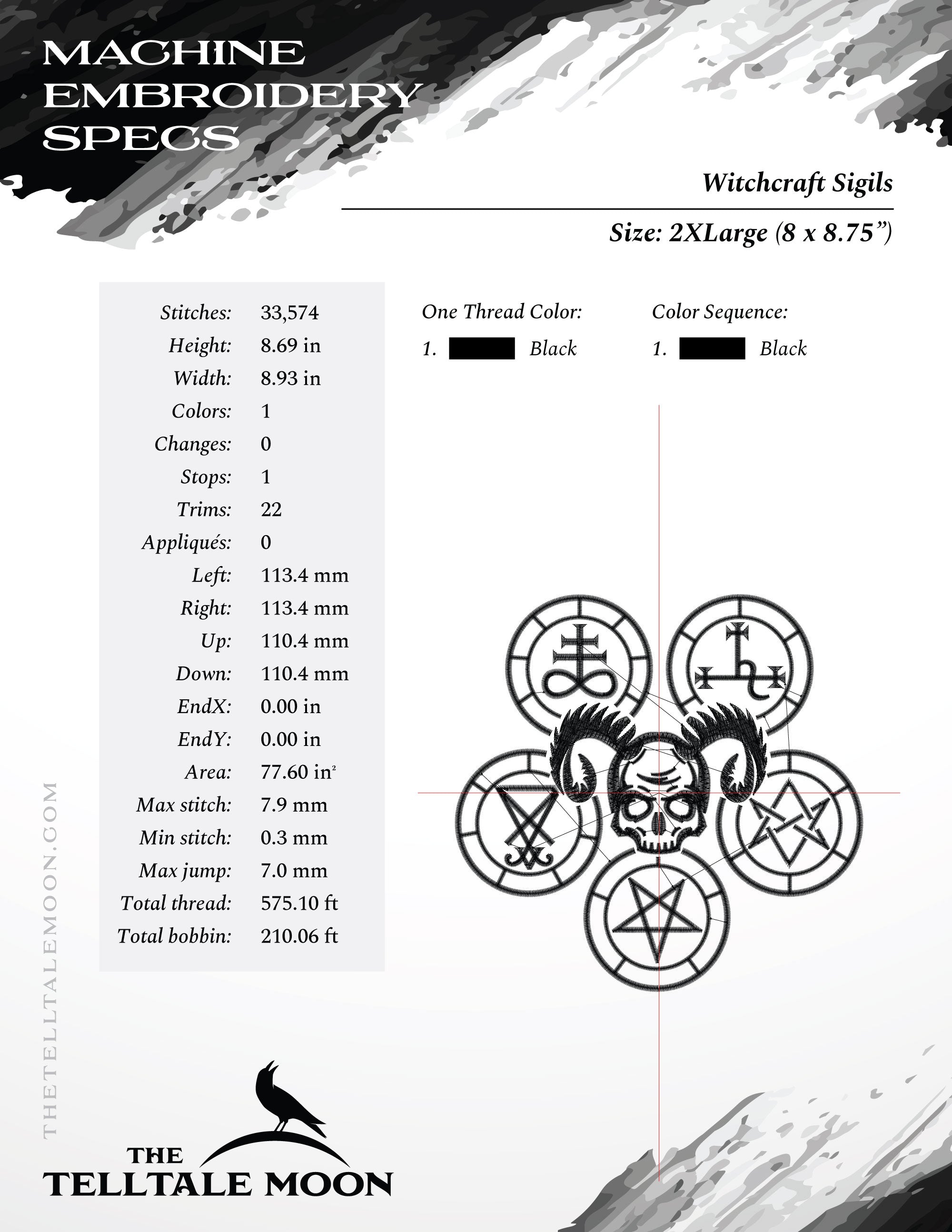 Embroidery Files: Witchcraft Sigil Design in Six Sizes Between 5 and 10 Inches