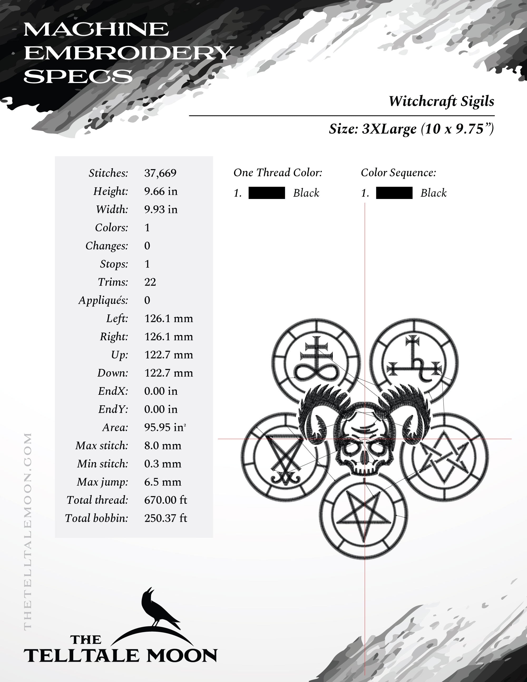 Embroidery Files: Witchcraft Sigil Design in Six Sizes Between 5 and 10 Inches