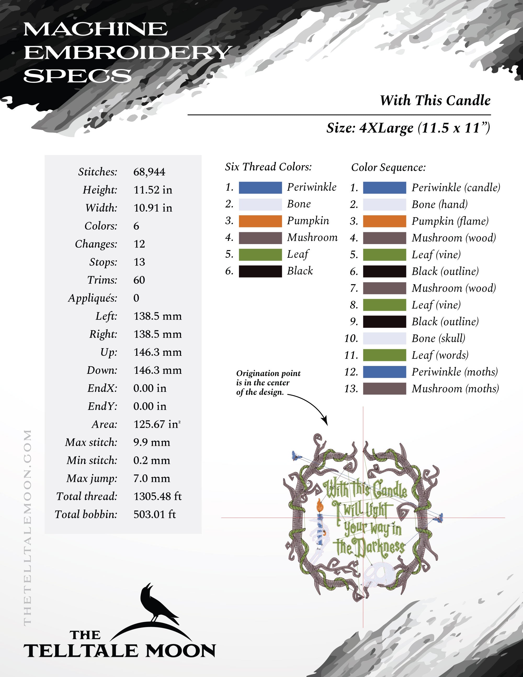 Sweet “With This Candle” Gothic Wreath Embroidery Set – Eight Sizes