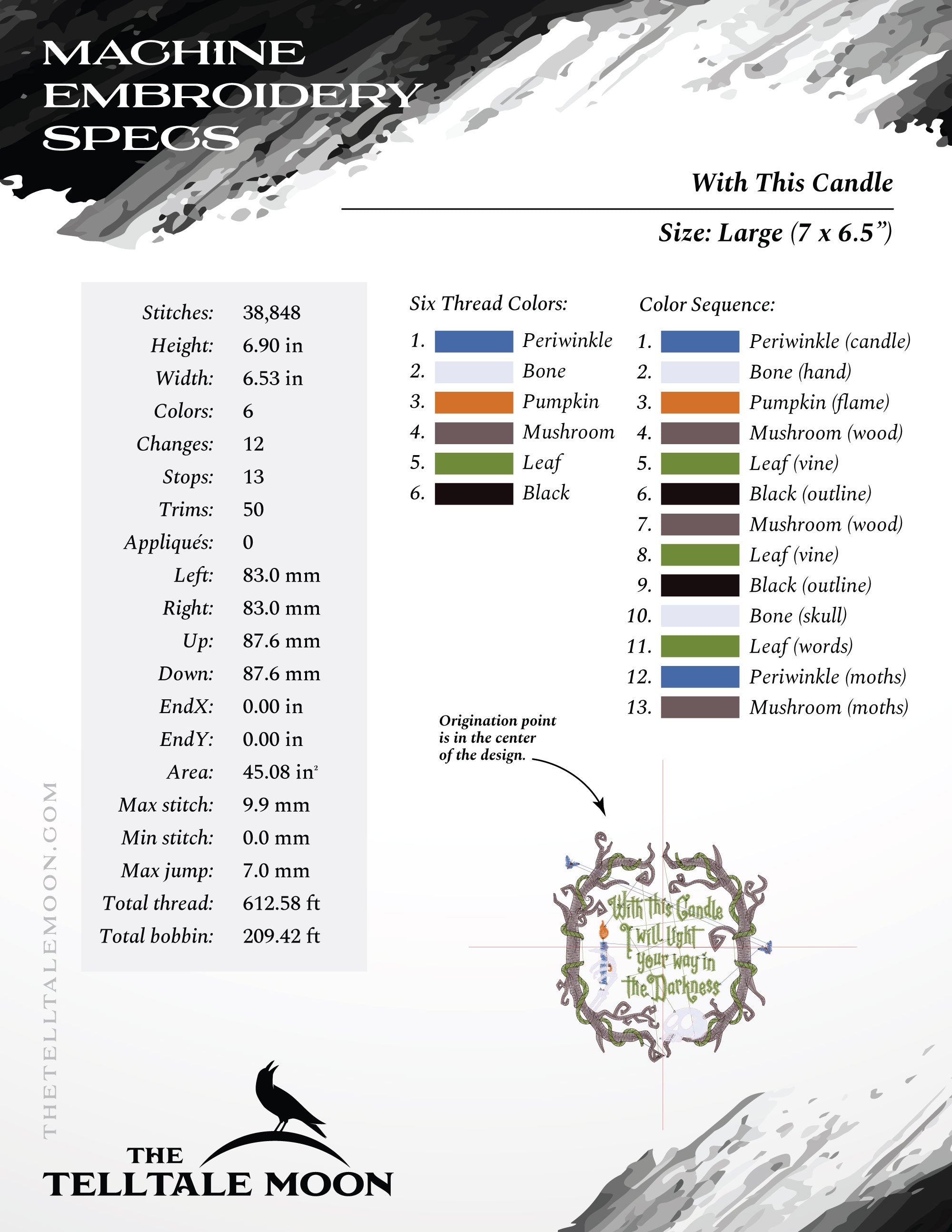 Sweet “With This Candle” Gothic Wreath Embroidery Set – Eight Sizes