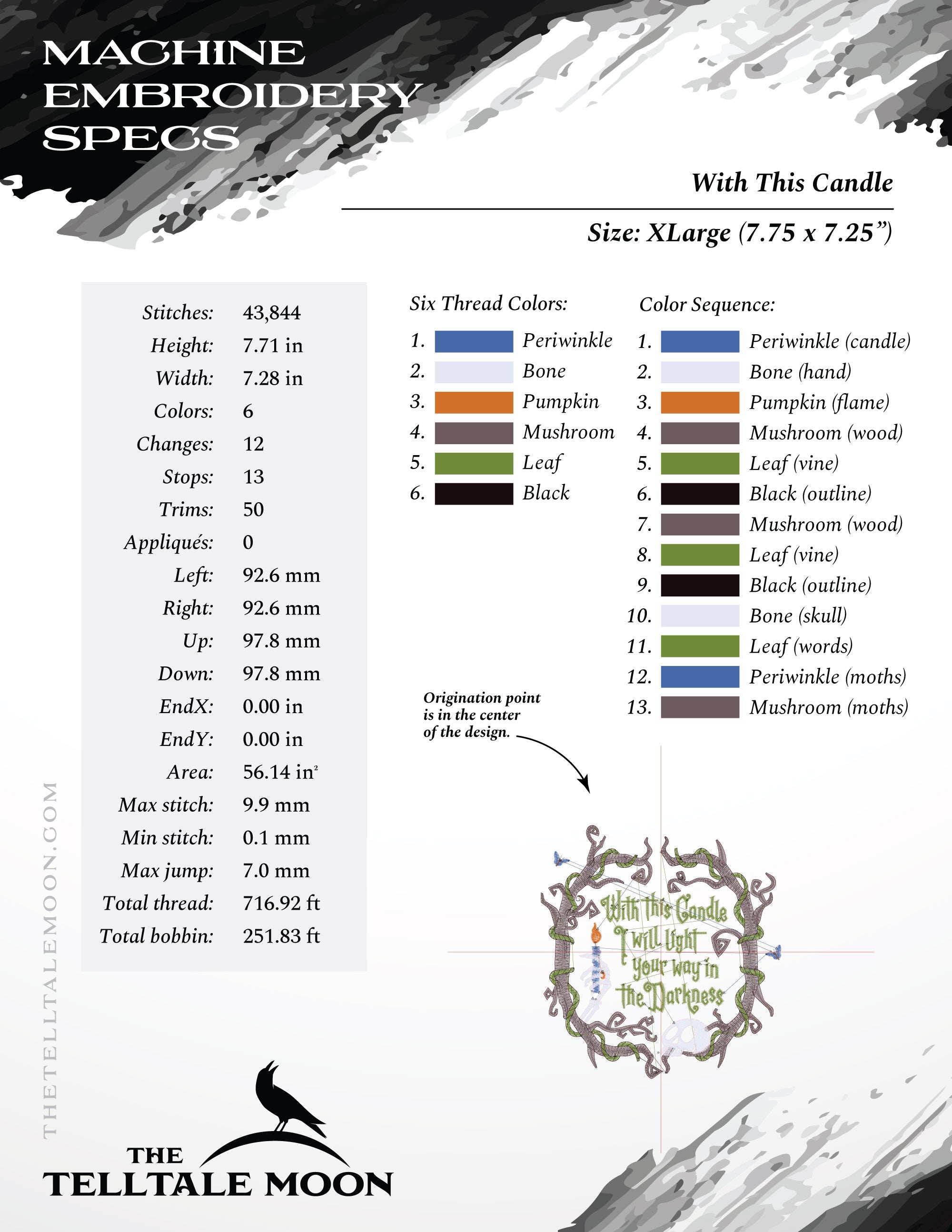 Sweet “With This Candle” Gothic Wreath Embroidery Set – Eight Sizes