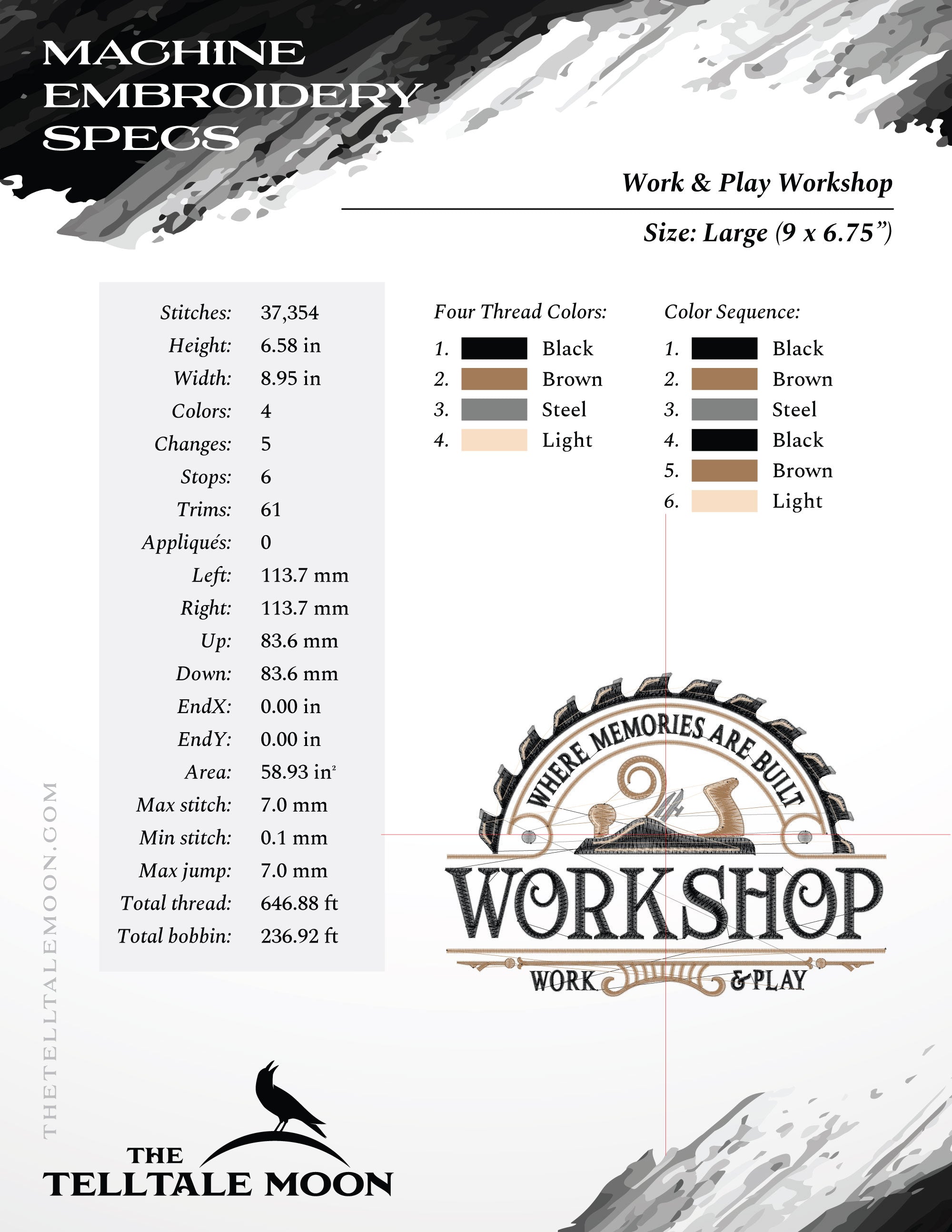 Embroidery Files: "Workshop Where Memories Are Built" - 6.5, 7.75, 9, and 10 Inches Wide