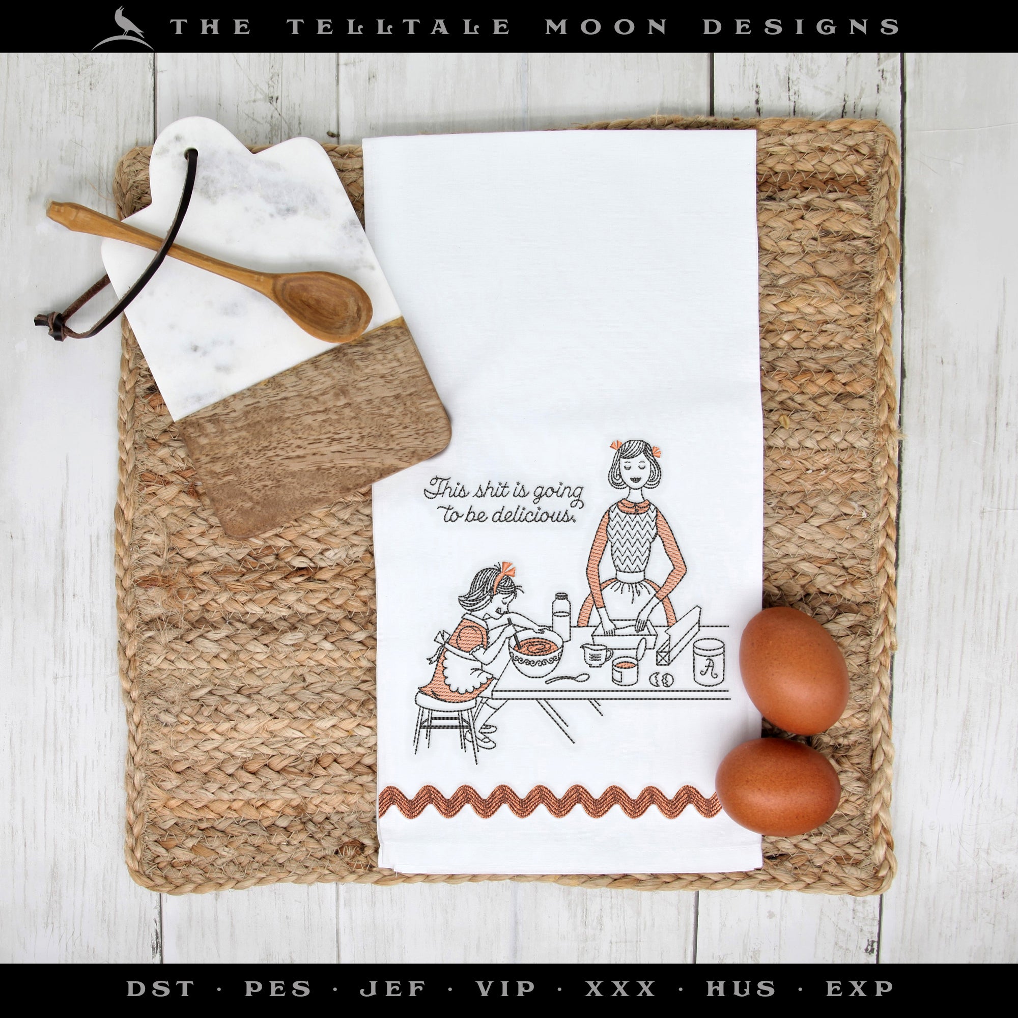 Embroidery: Doodle-style Retro Housewife Humor - Five Sizes Between 5 and 9 Inches Tall