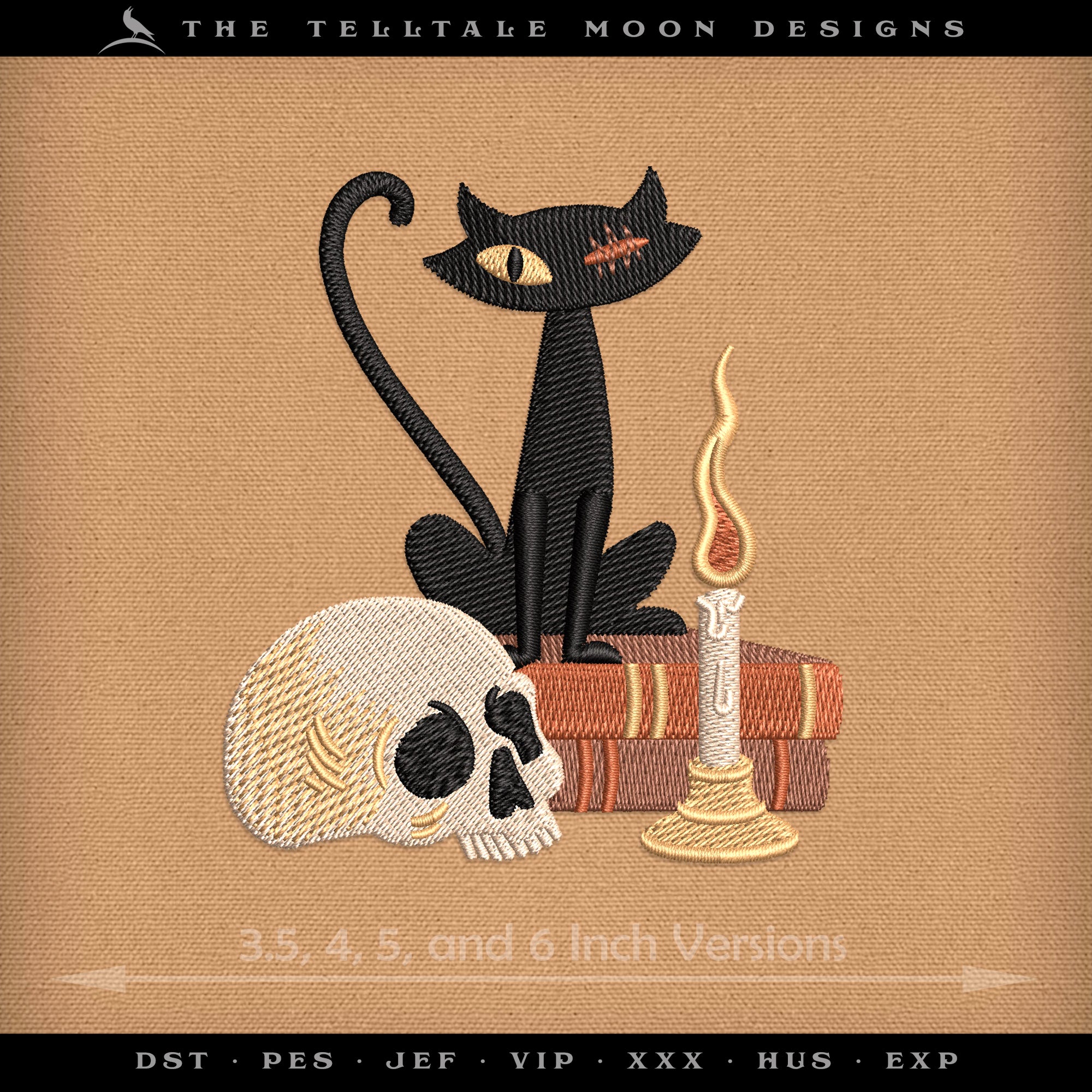 Embroidery: Poe-inspired "The Black Cat" - Four Sizes from 3.5 to 6 Inches