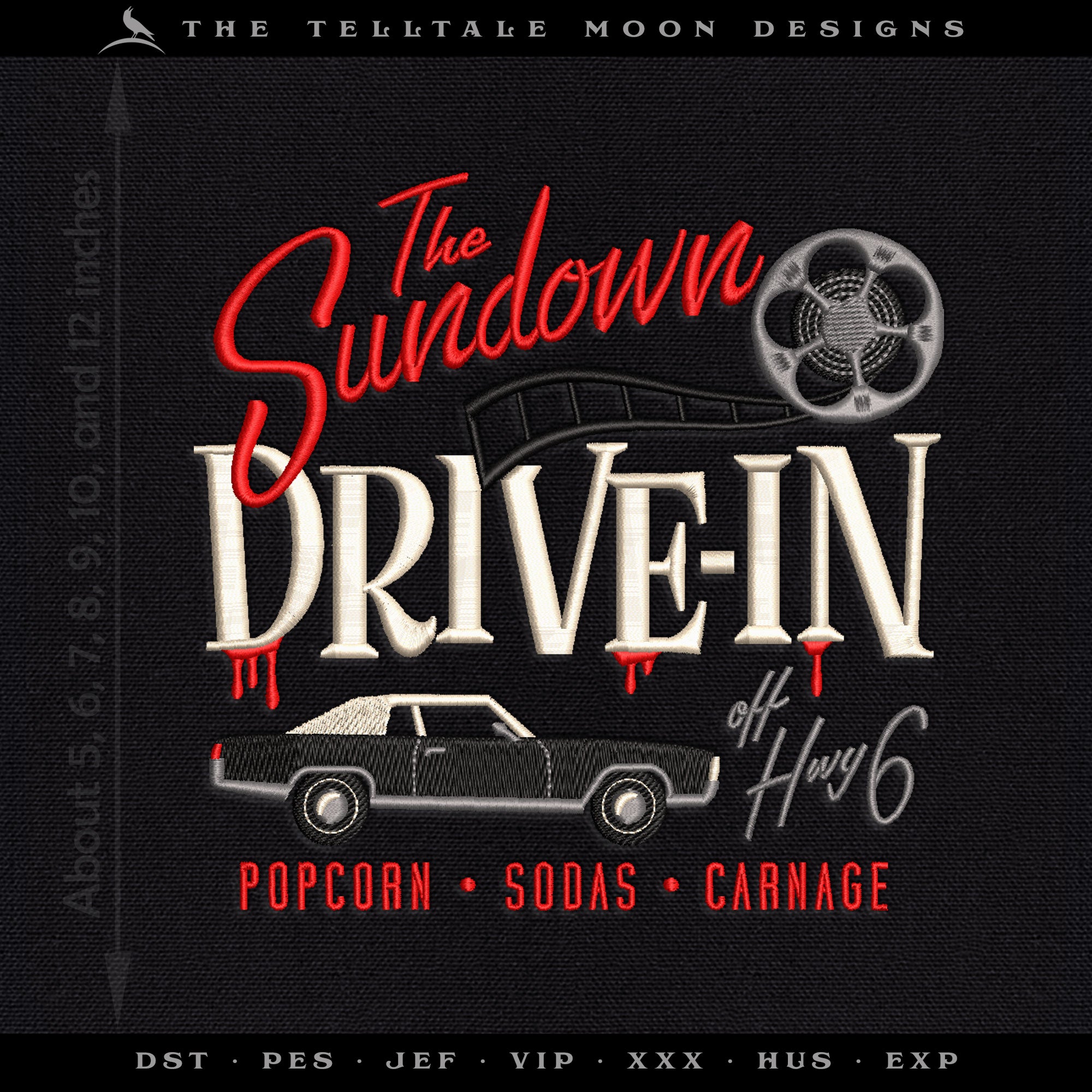 Embroidery Files: "The Sundown Drive-in" 1976-2014 - Six Sizes 5 to 12 Inches Tall