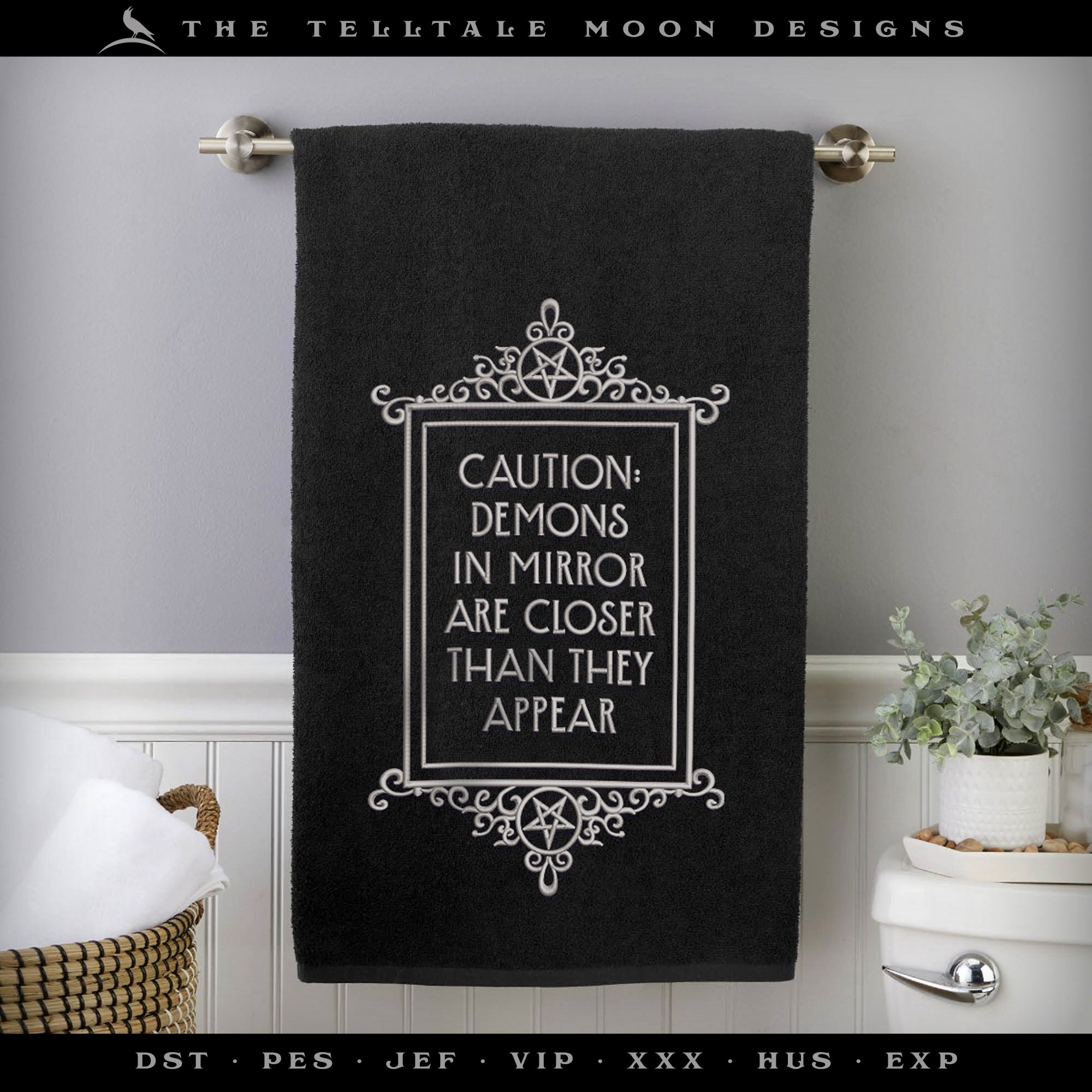 Embroidery: "Demons In Mirror Are Closer" - Four Sizes Between 7 and 11 Inches Tall