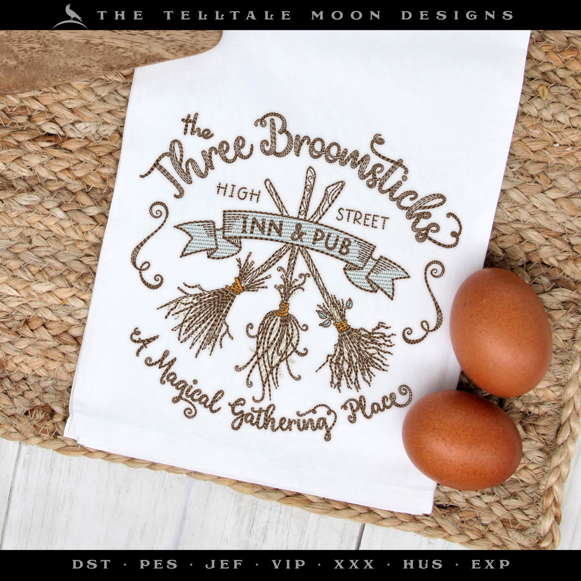 Embroidery: Broomsticks Doodle Design - 5, 6, 7, 8, 9, and 10 Inches Square - Four Colors