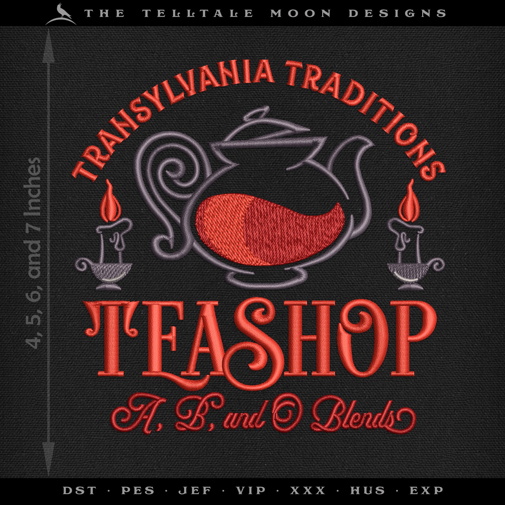 Embroidery: Transylvania Teashop (Four Sizes Between 4 and 7 Inches)