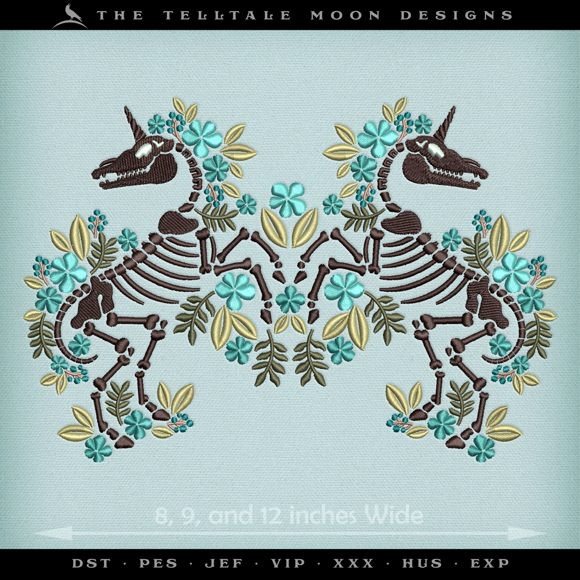 Embroidery: Set of Gothic-style "Unicorn Grave" Folk Damask Designs - Three Styles