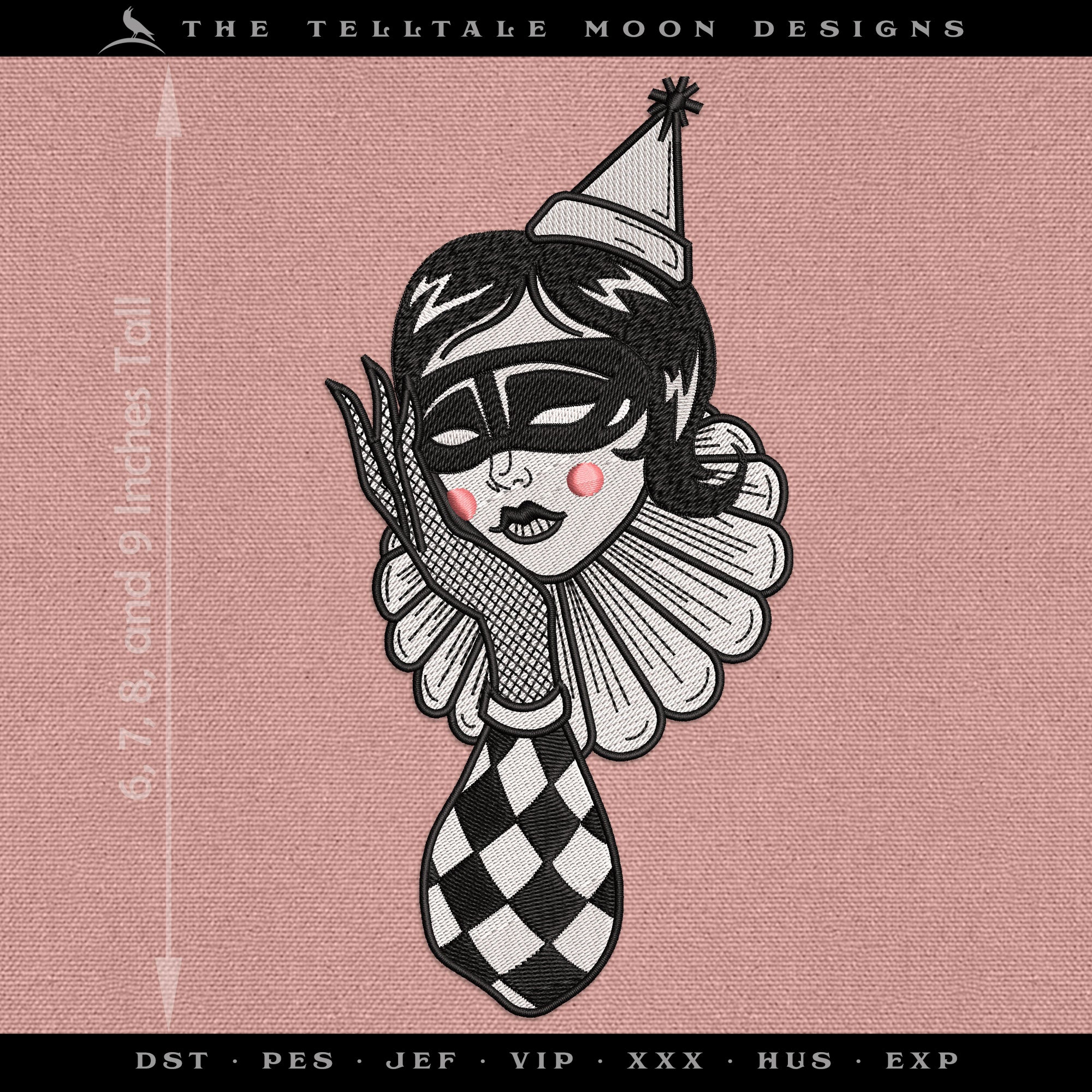 Embroidery Files: Victorian Clown Design in Four Sizes Between 6 and 9 Inches Tall