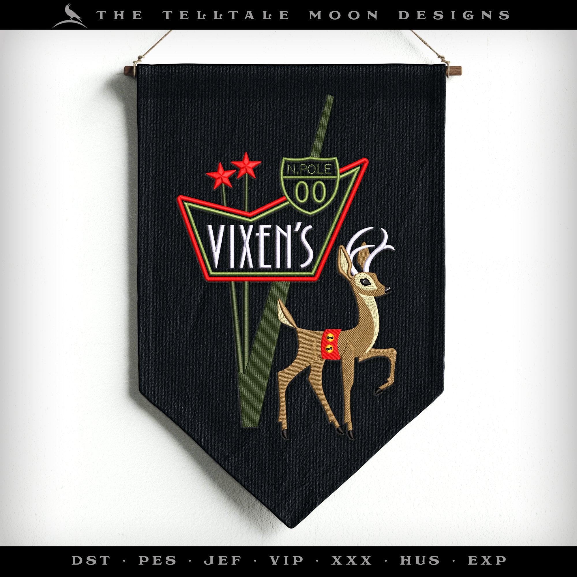 Embroidery: "Vixen's" Midcentury Retro Sign - Eight Sizes Between 4 and 12 Inches Tall