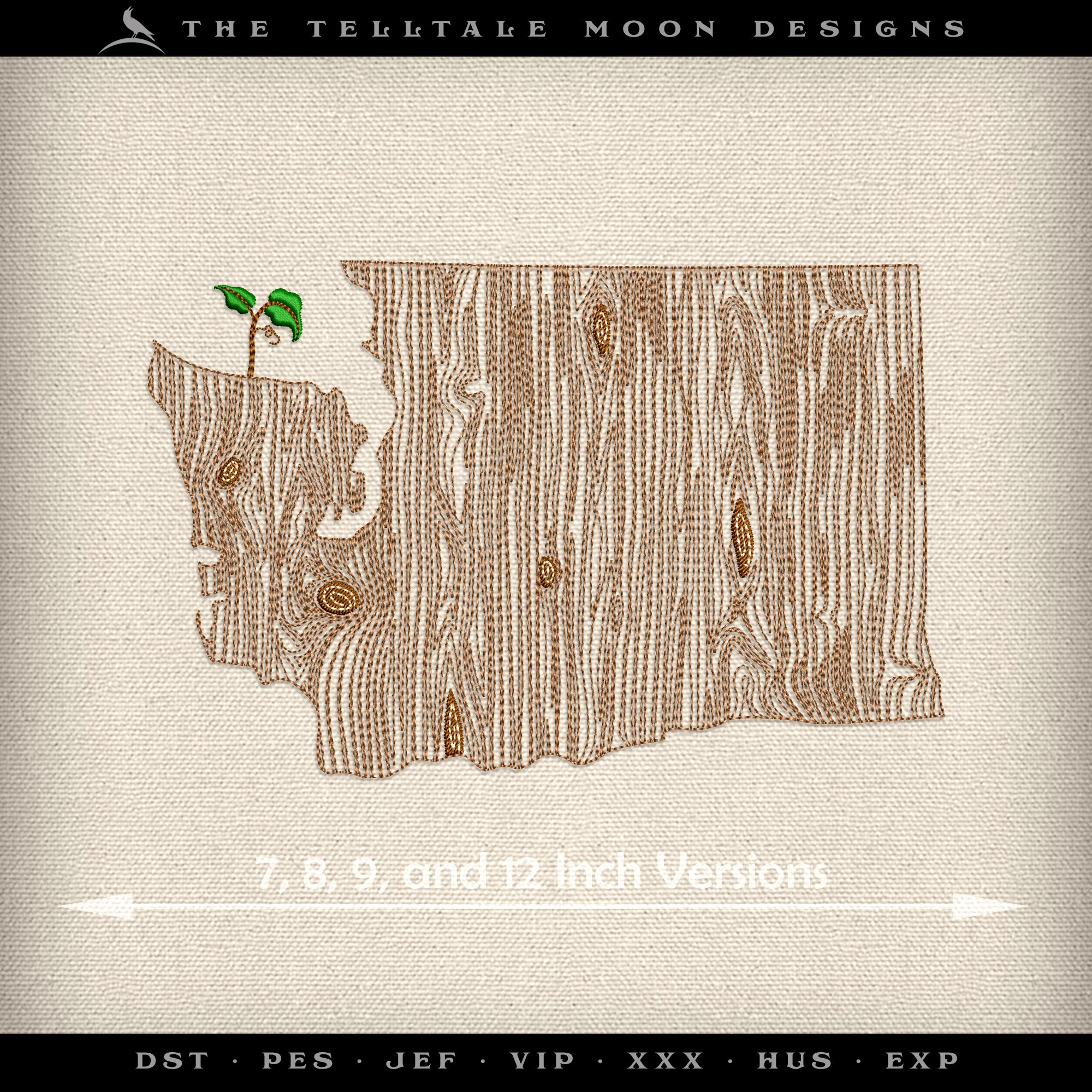Embroidery: Washington Woodgrain - Four Sizes Between 7 and 12 Inches Wide
