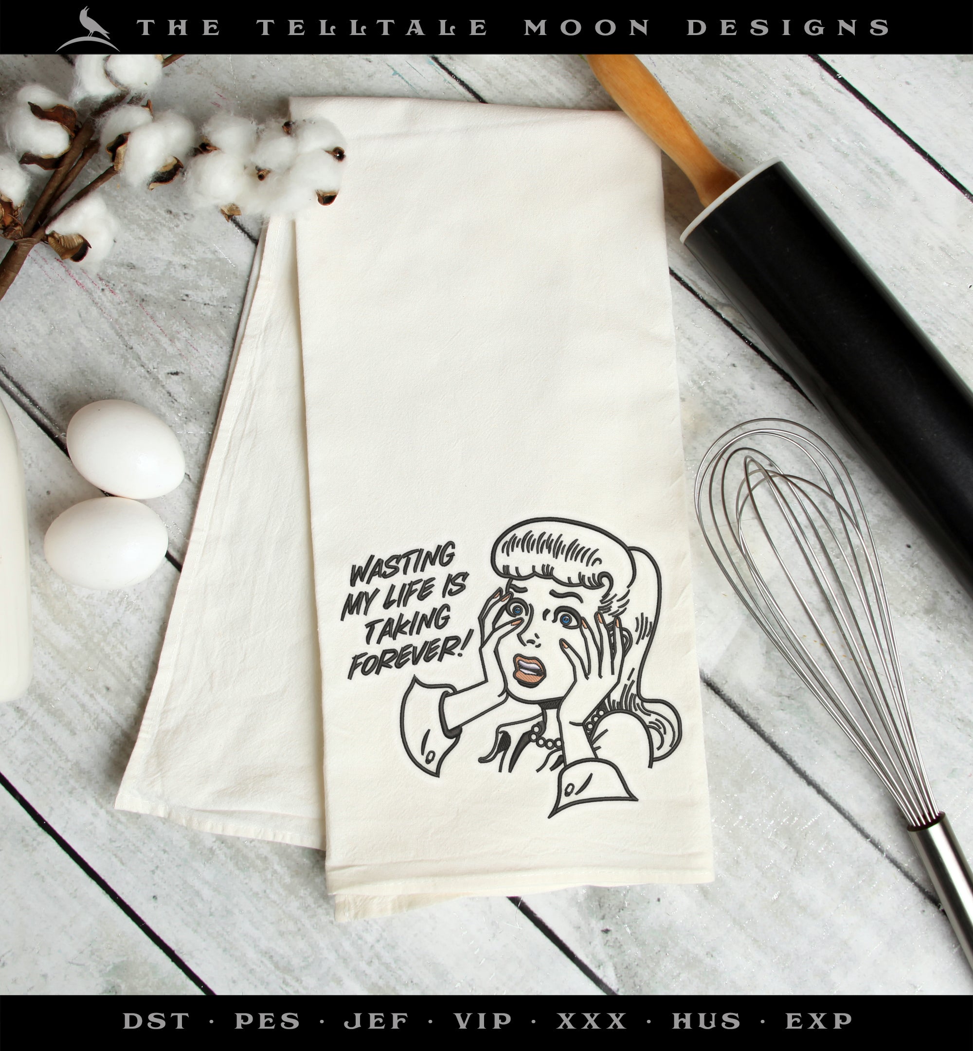 Machine Embroidery Files: Retro Comic "Wasting My Life" Humor, 5 6 & 7 Inches High