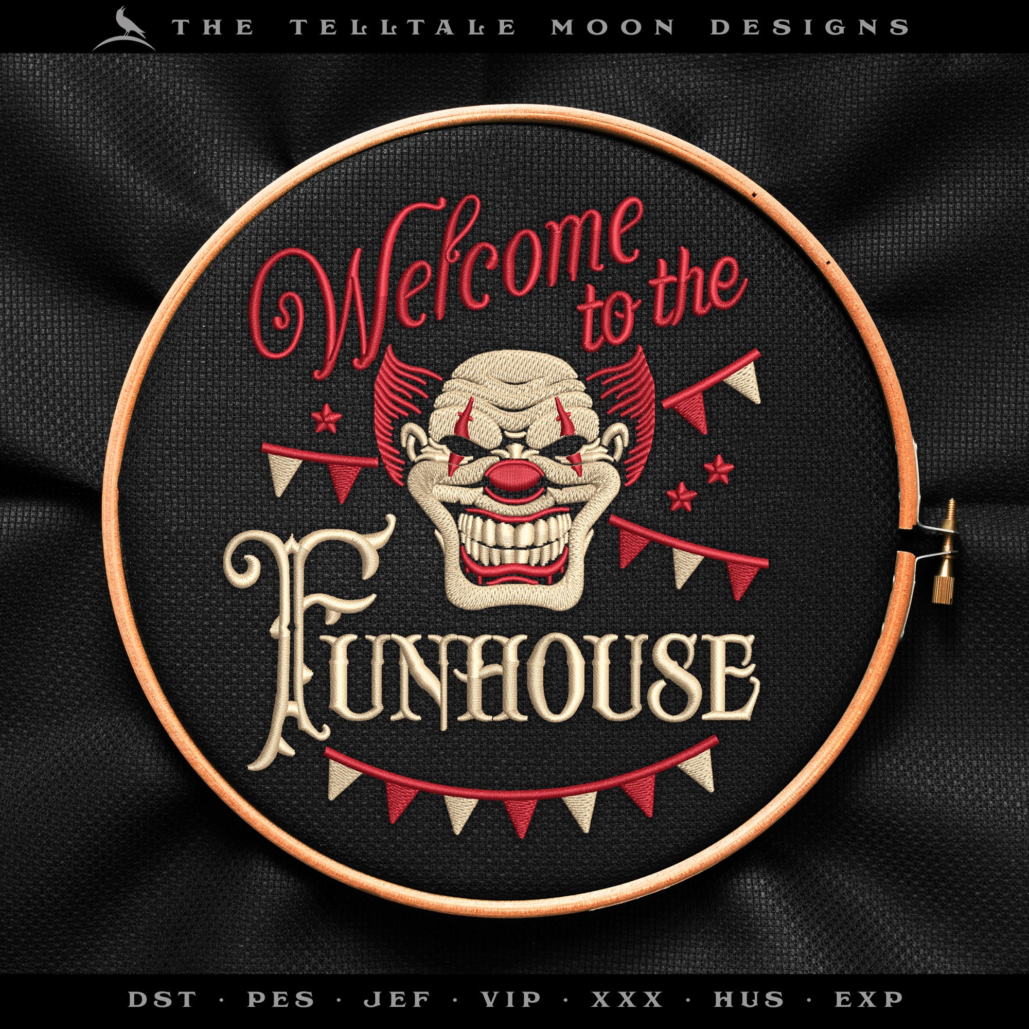 Embroidery: "Welcome to the Funhouse" Horror Carnival Theme - 6, 7, 8, 10, and 12 Inches Tall