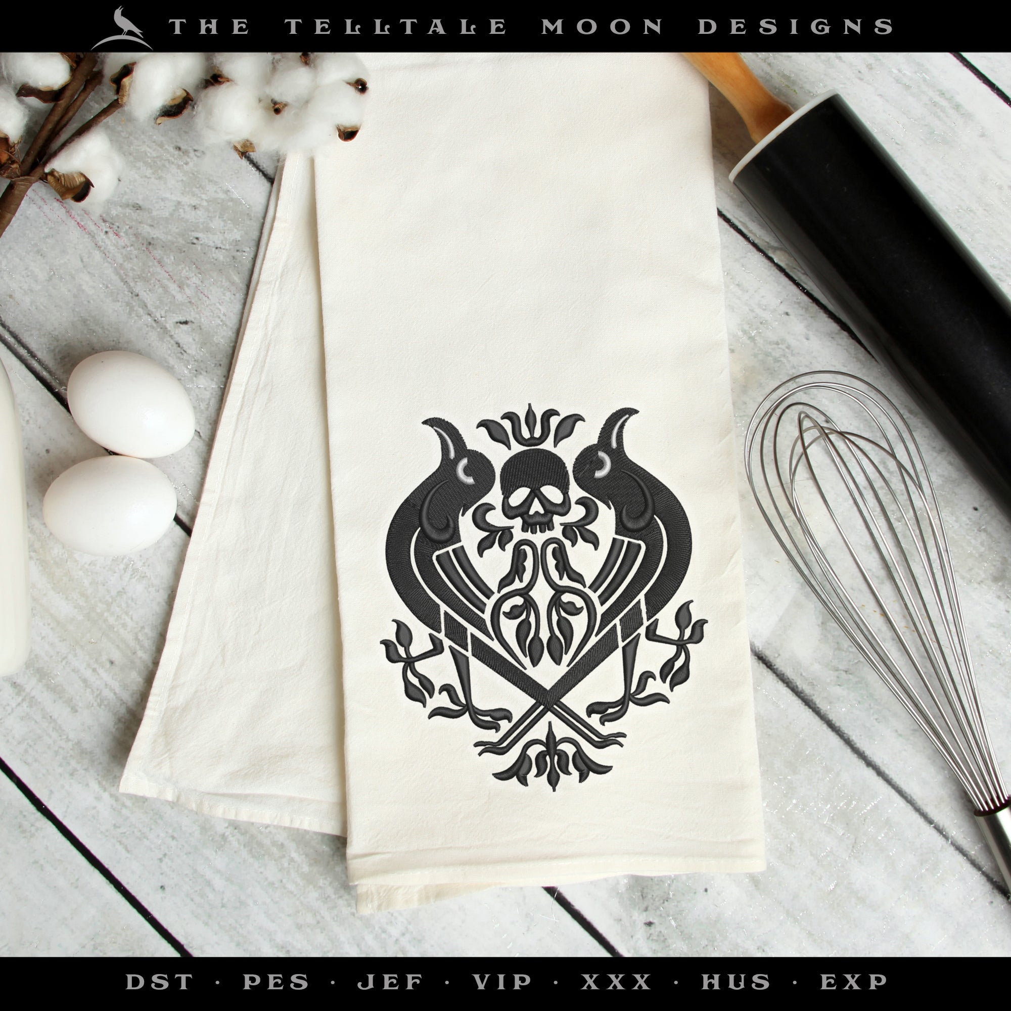 Embroidery: Nordic Raven Crest in Three Sizes Between 5 and 6.5 Inches