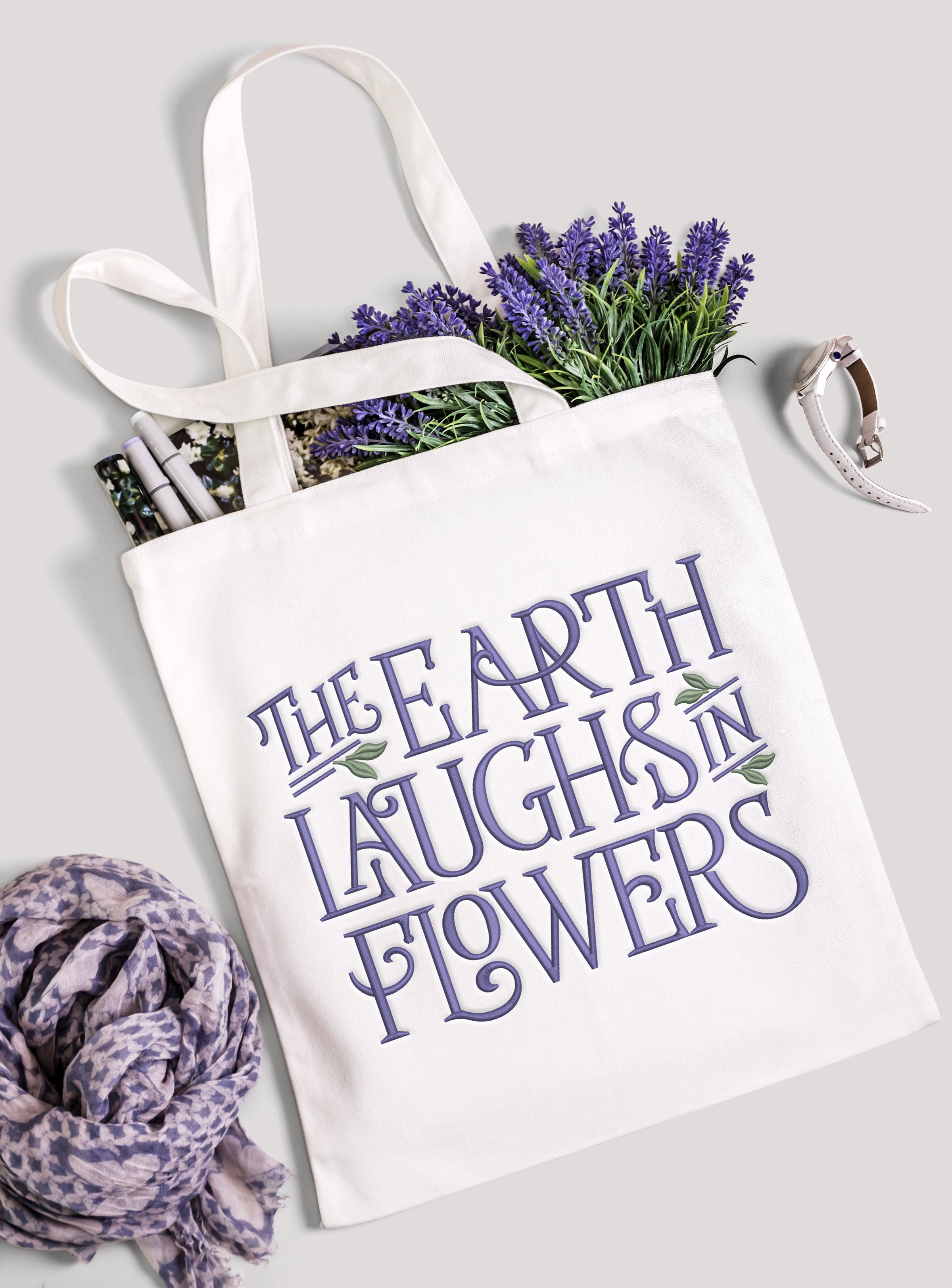 The Earth Laughs in Flowers – Five Sizes 5 to 9 Inches – Elegant Typography