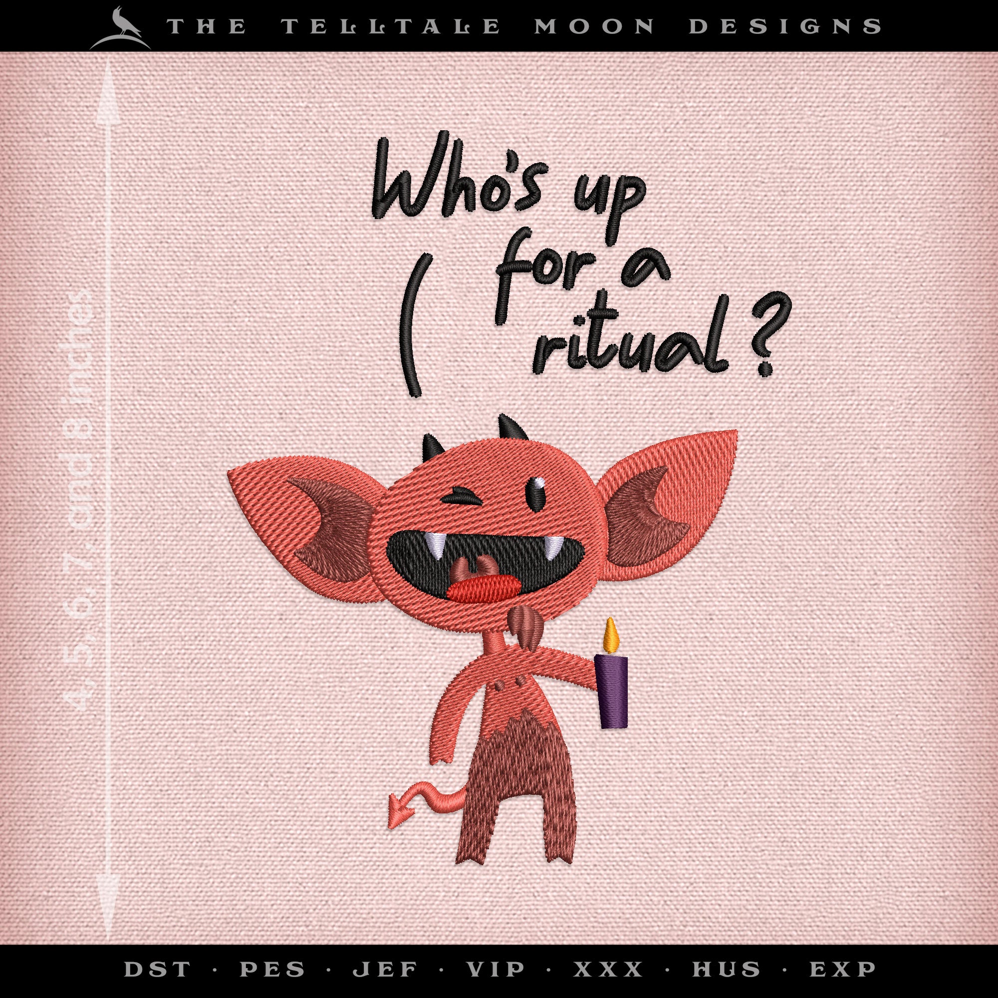 Embroidery: "Who's Up for a Ritual?" Funny Little Satan - 4, 5, 6, 7, and 8 Inches