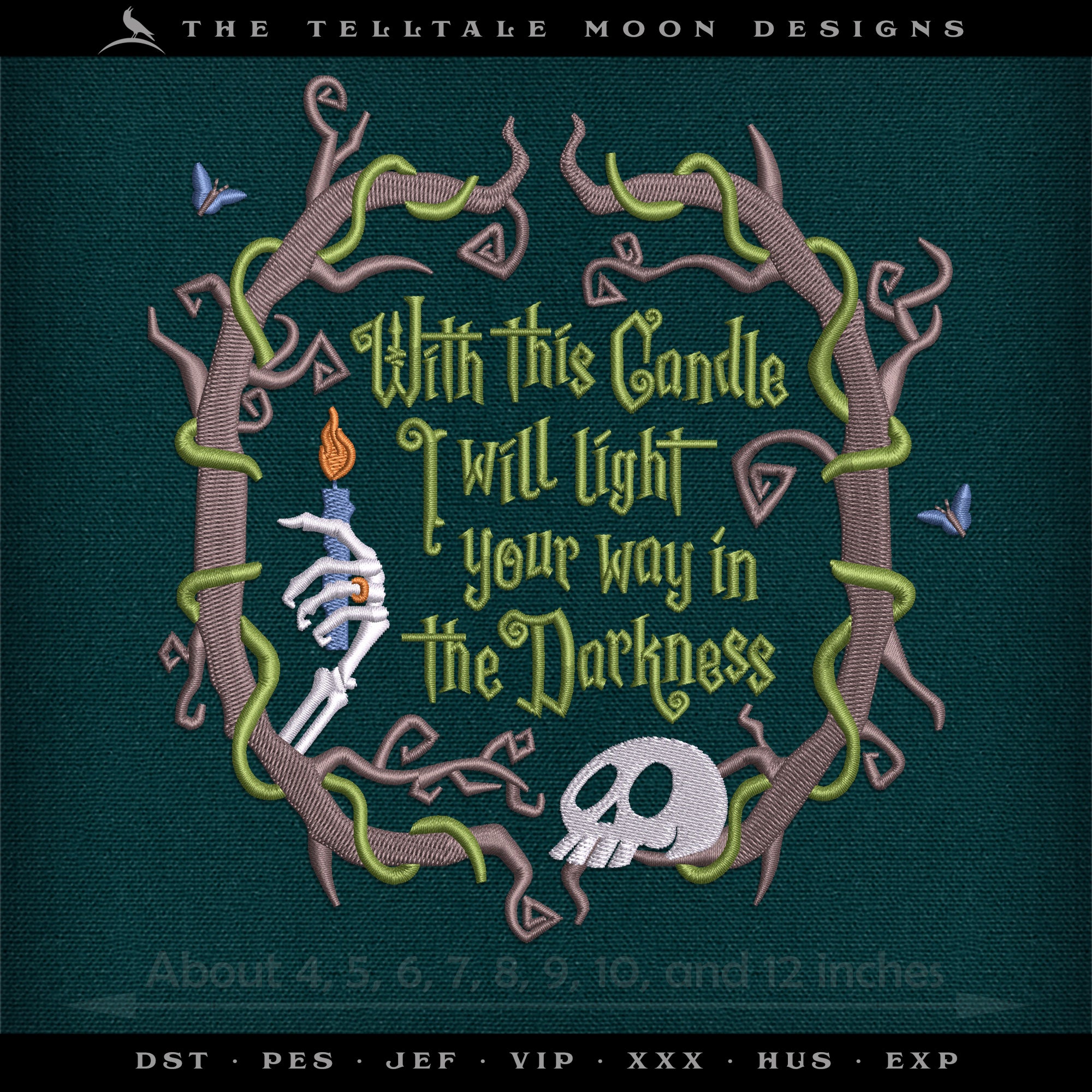 Embroidery Files: "With This Candle" Plus Blank Frame - Eight Sizes Between 4 and 12 Inches