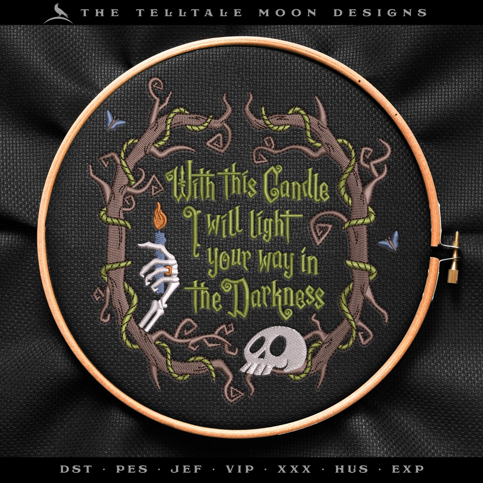 Embroidery Files: "With This Candle" Plus Blank Frame - Eight Sizes Between 4 and 12 Inches