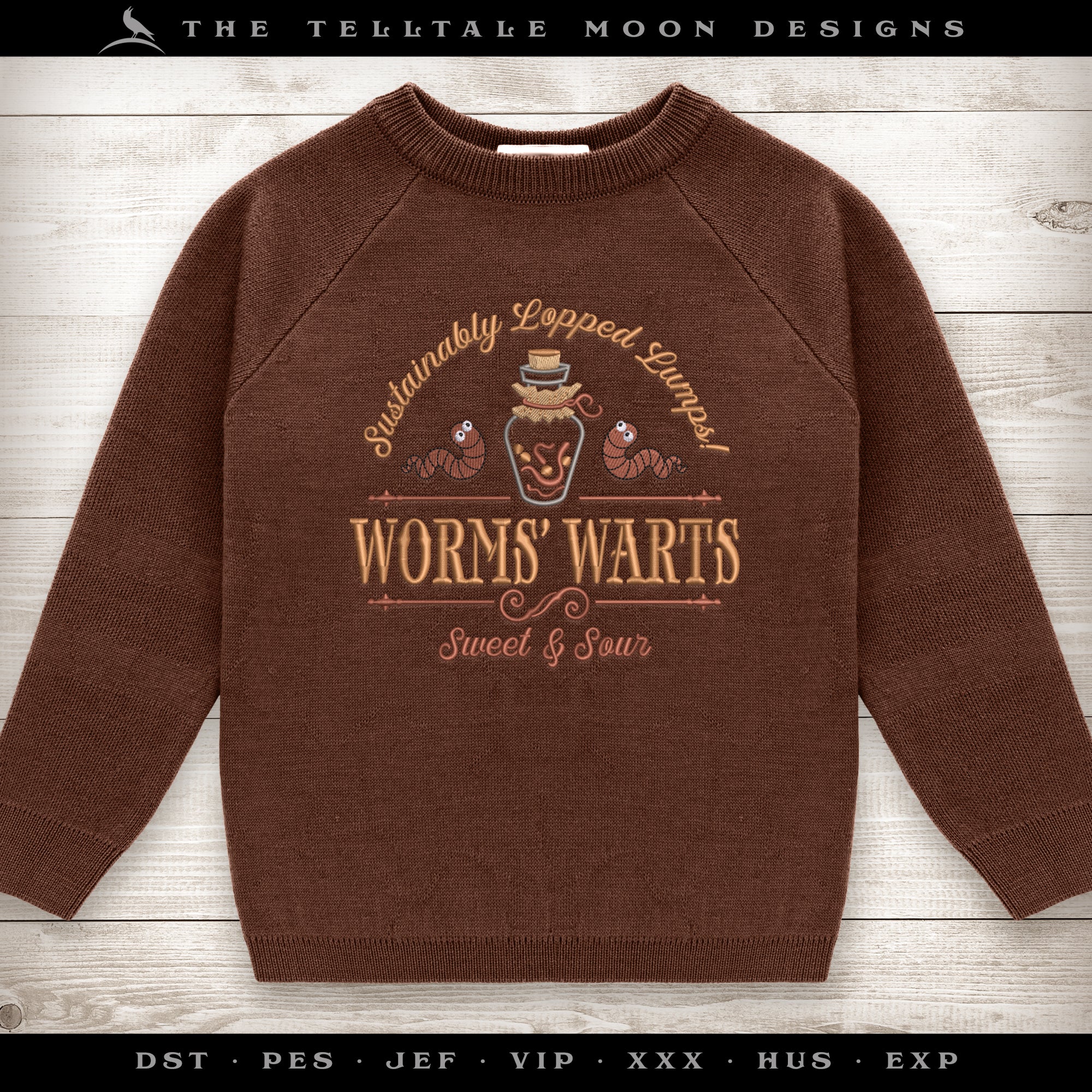 Embroidery: "Worms Warts" - Four Sizes 5 to 8 Inches Wide - Six Thread Colors