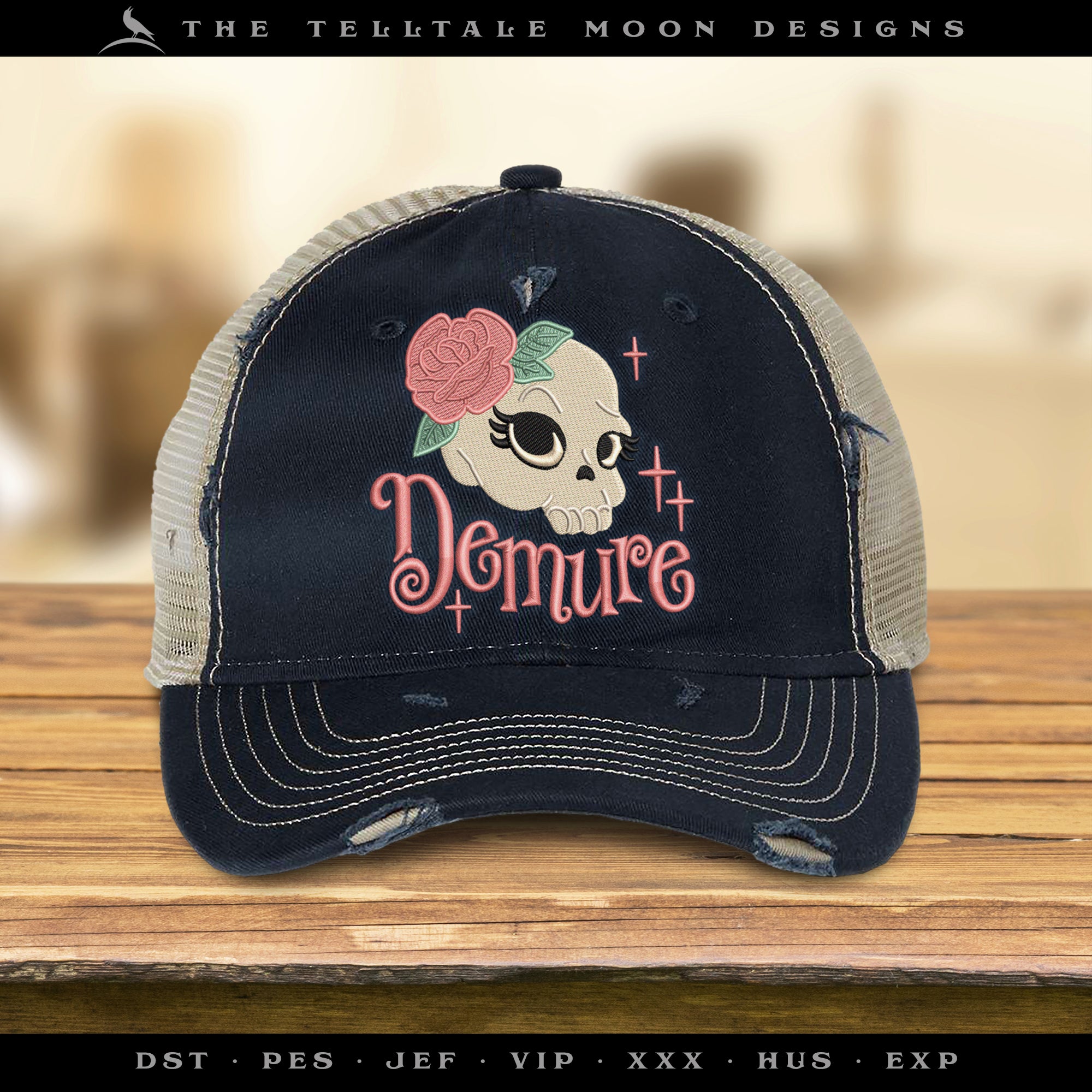 Embroidery: "Demure" Skull Design for Download - 3.5, 4, 5, and 6 Inches - Seven Thread Colors