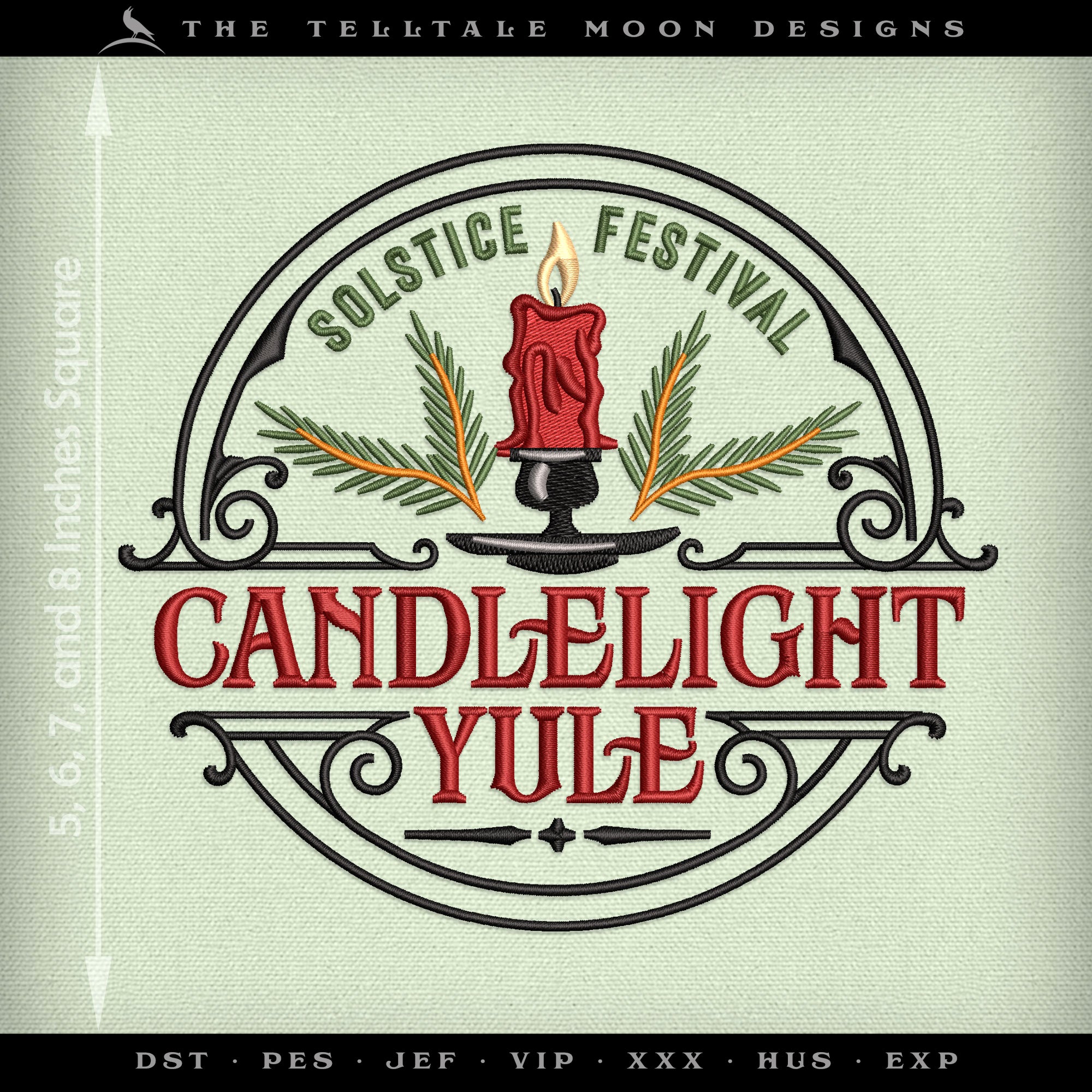 Embroidery: Candlelight Yule (Five Sizes between 5 and 9 Inches Square)