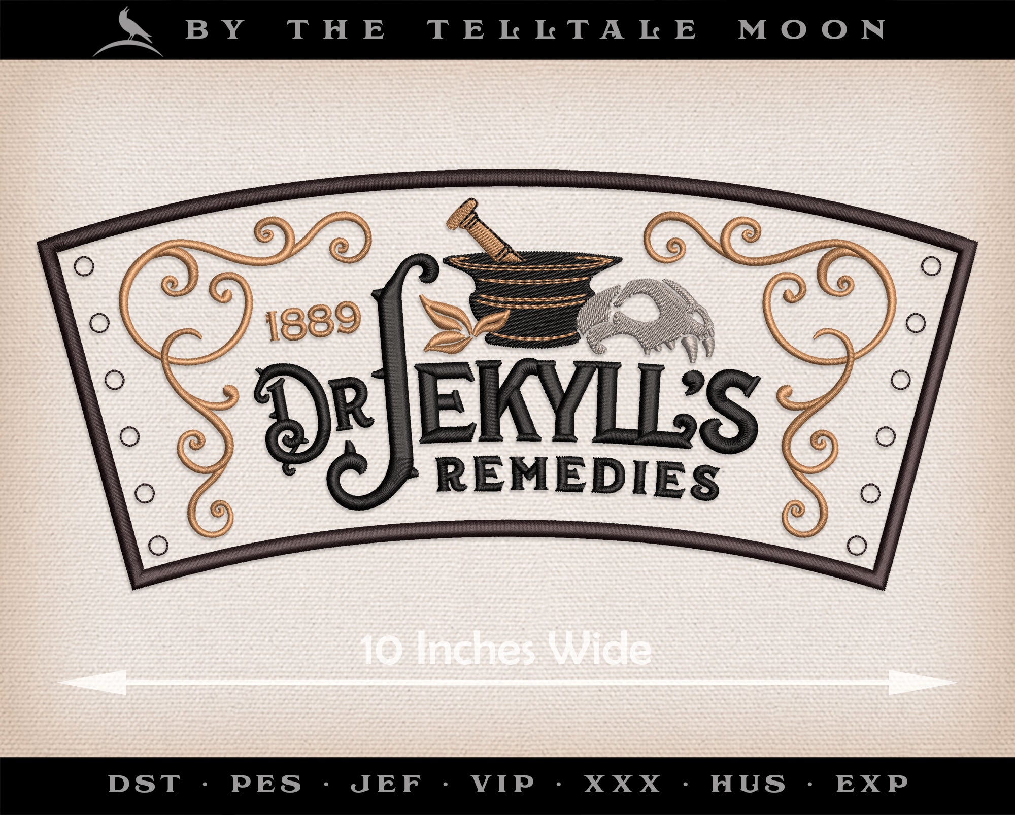 Embroidery: "Dr. Jekyll's Remedies" Vintage Style - 4.75, 5.5, and 6 Inches Wide