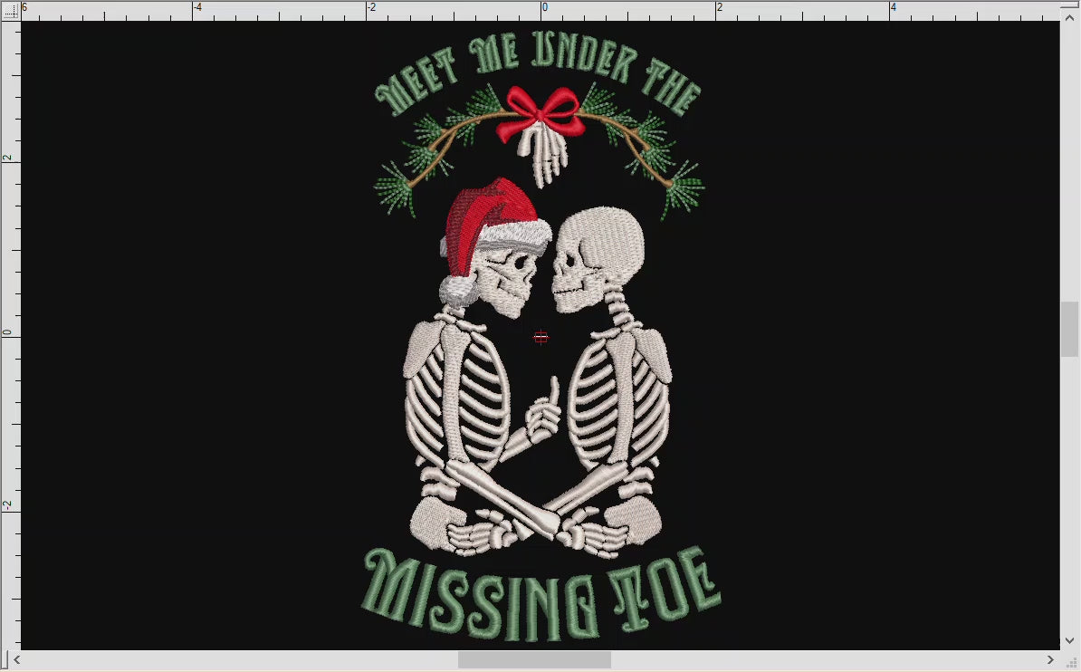 Machine Embroidery: Gothic Holiday Humor "Meet Me Under the Missing Toe" Design (6.9 and 7.8 Inches, 8 Thread Colors)