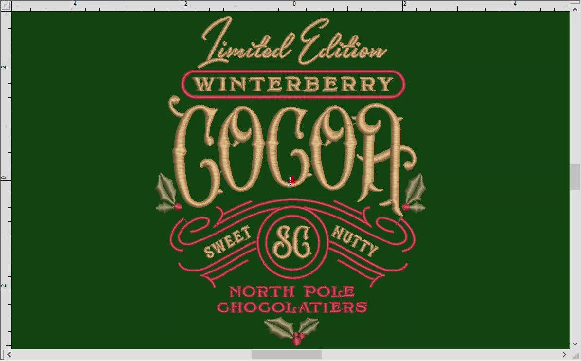 Machine Embroidery: "Winterberry Cocoa" Design (3 Colors, 6 and 7 Inches Tall)